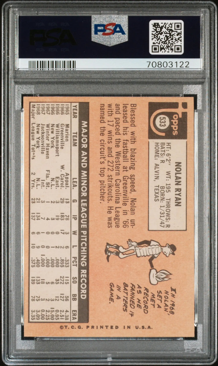 1969 Topps Baseball Nolan Ryan RC Rookie PSA 7 #533 