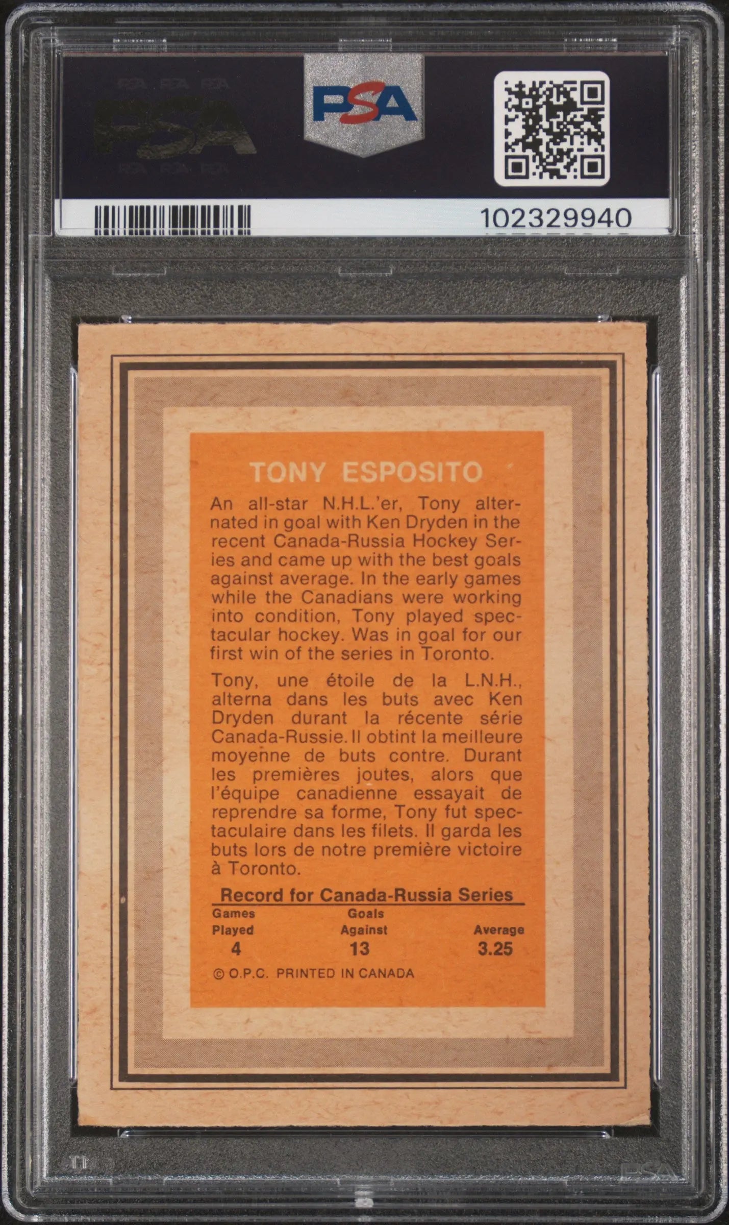 1972 O-Pee-Chee Team Canada Tony Esposito PSA 4 