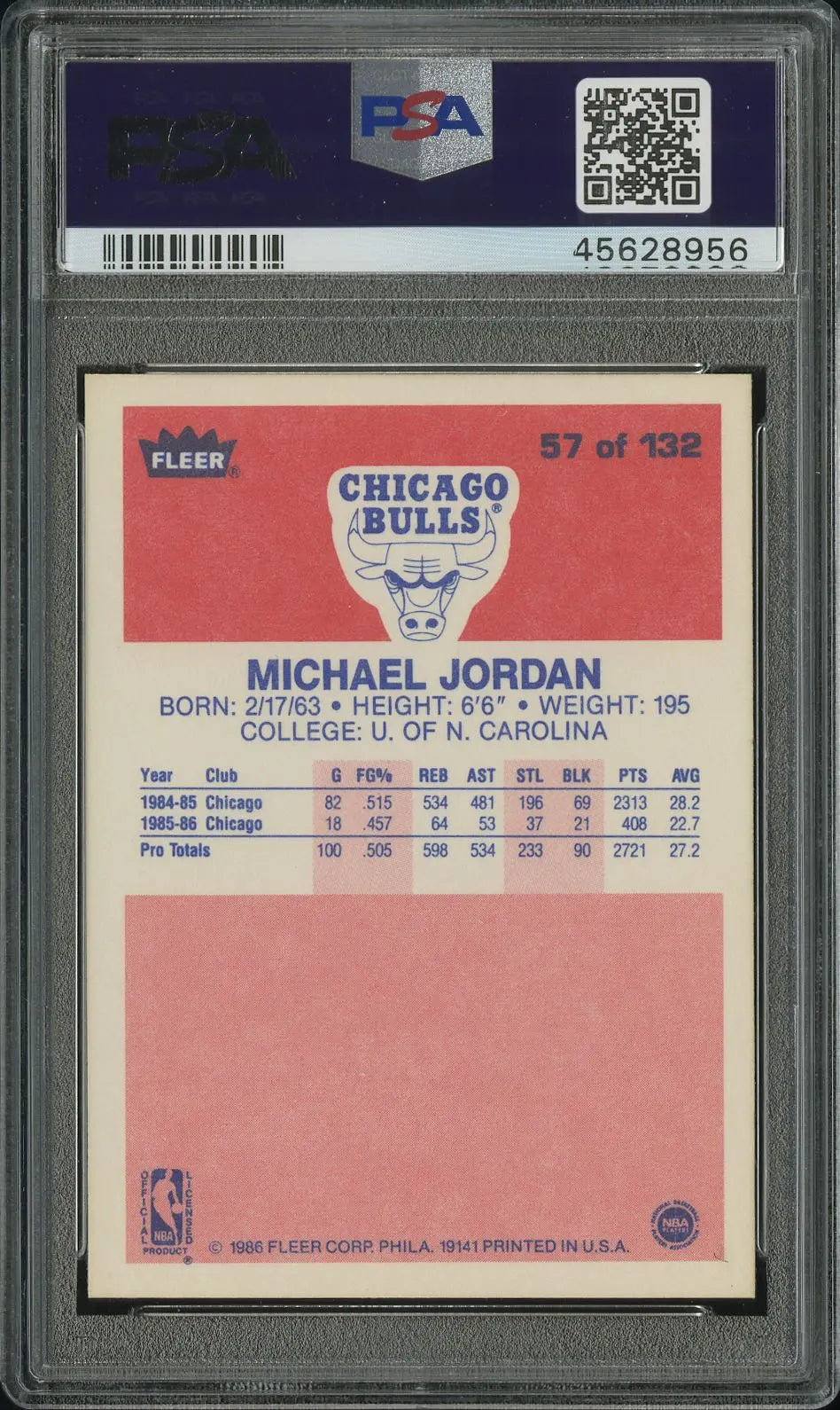 1986 Fleer Basketball Michael Jordan RC Rookie PSA 9 