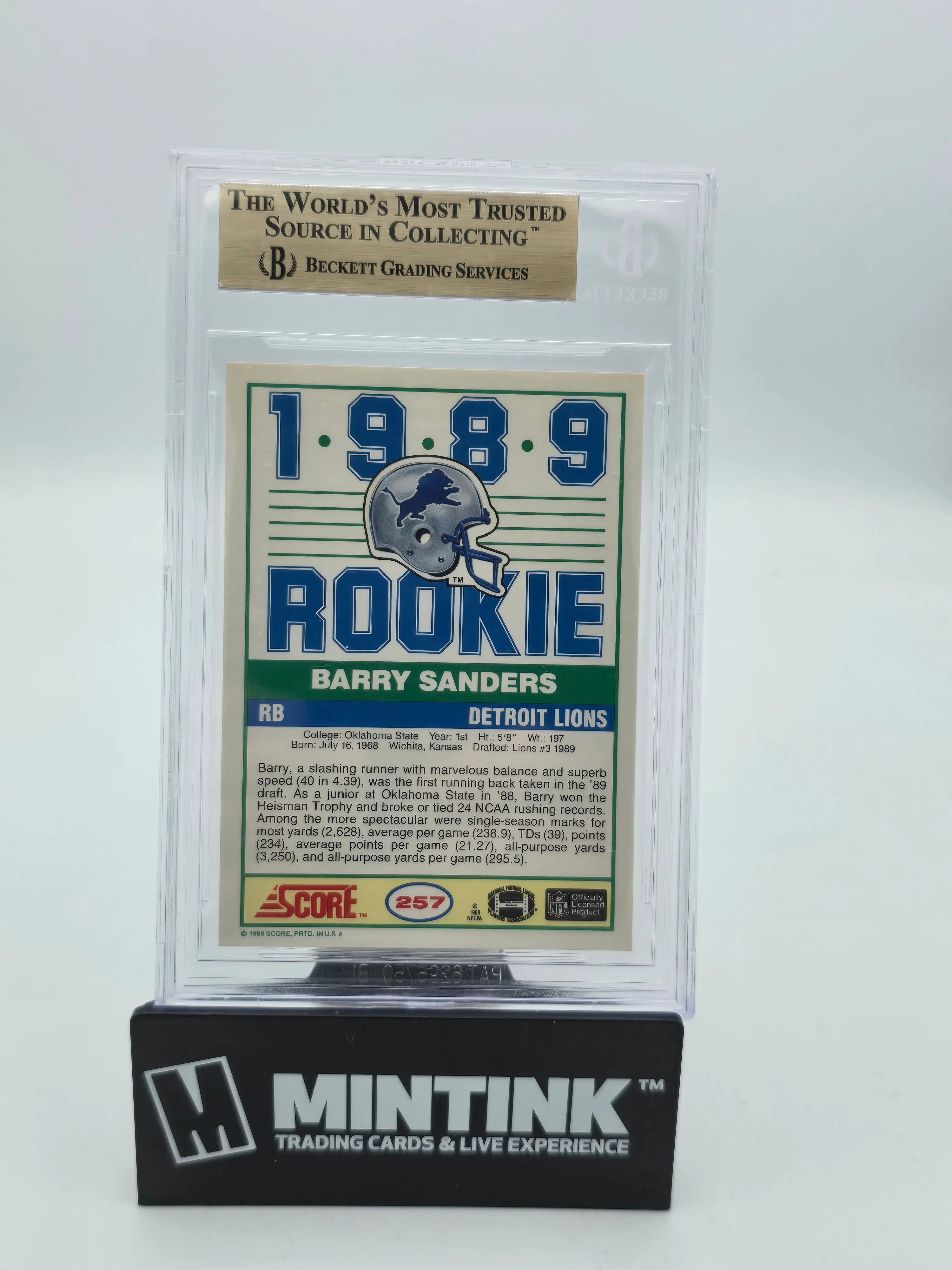 1989 Score Football Barry Sanders RC Rookie BGS 9.5 #257 