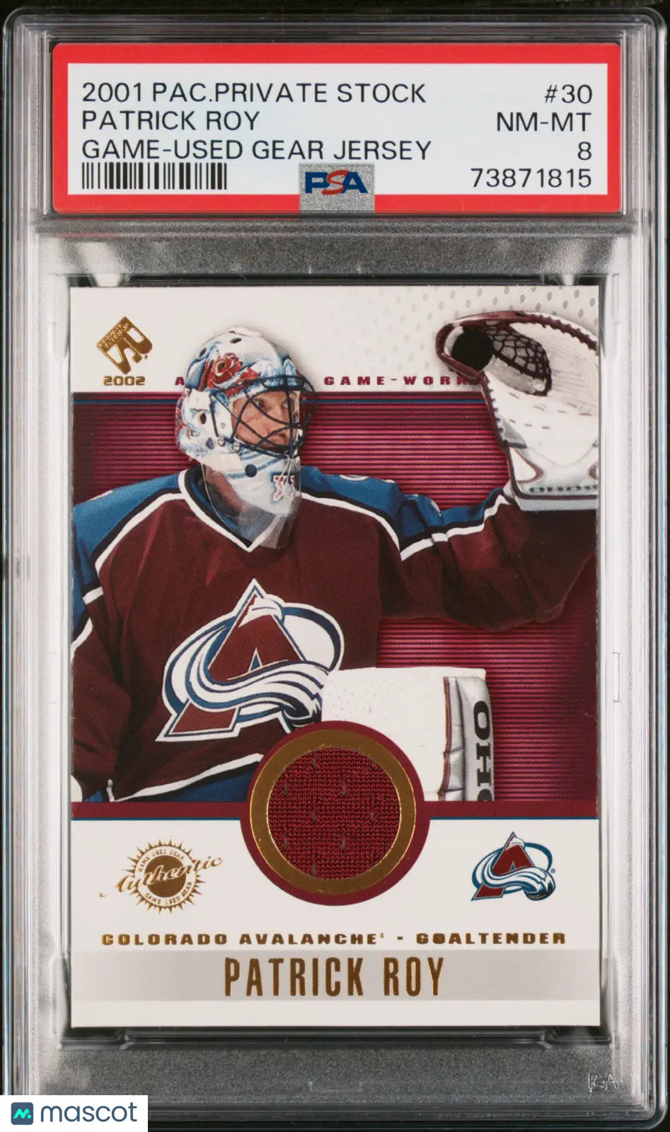 2001 Pacific Private Stock Game-Used Gear Patrick Roy #30 PSA 8 