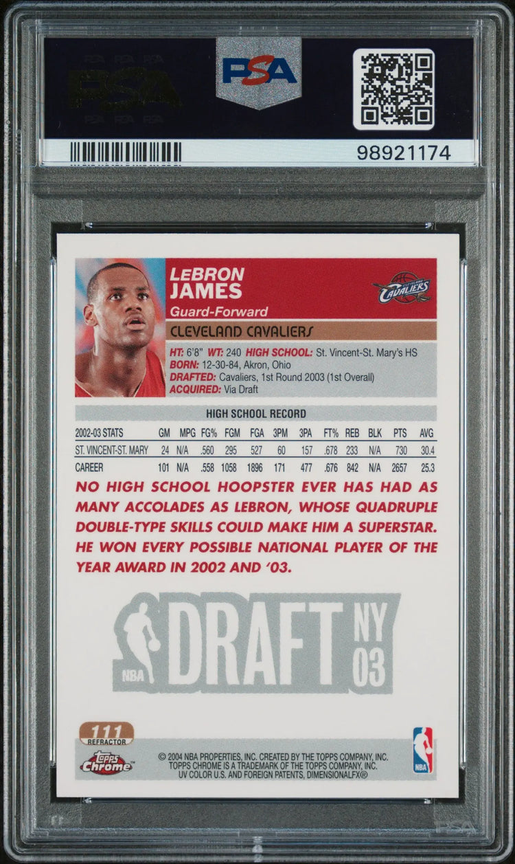 2003 Topps Chrome Basketball LeBron James RC Rookie Refractor PSA 10 #111 