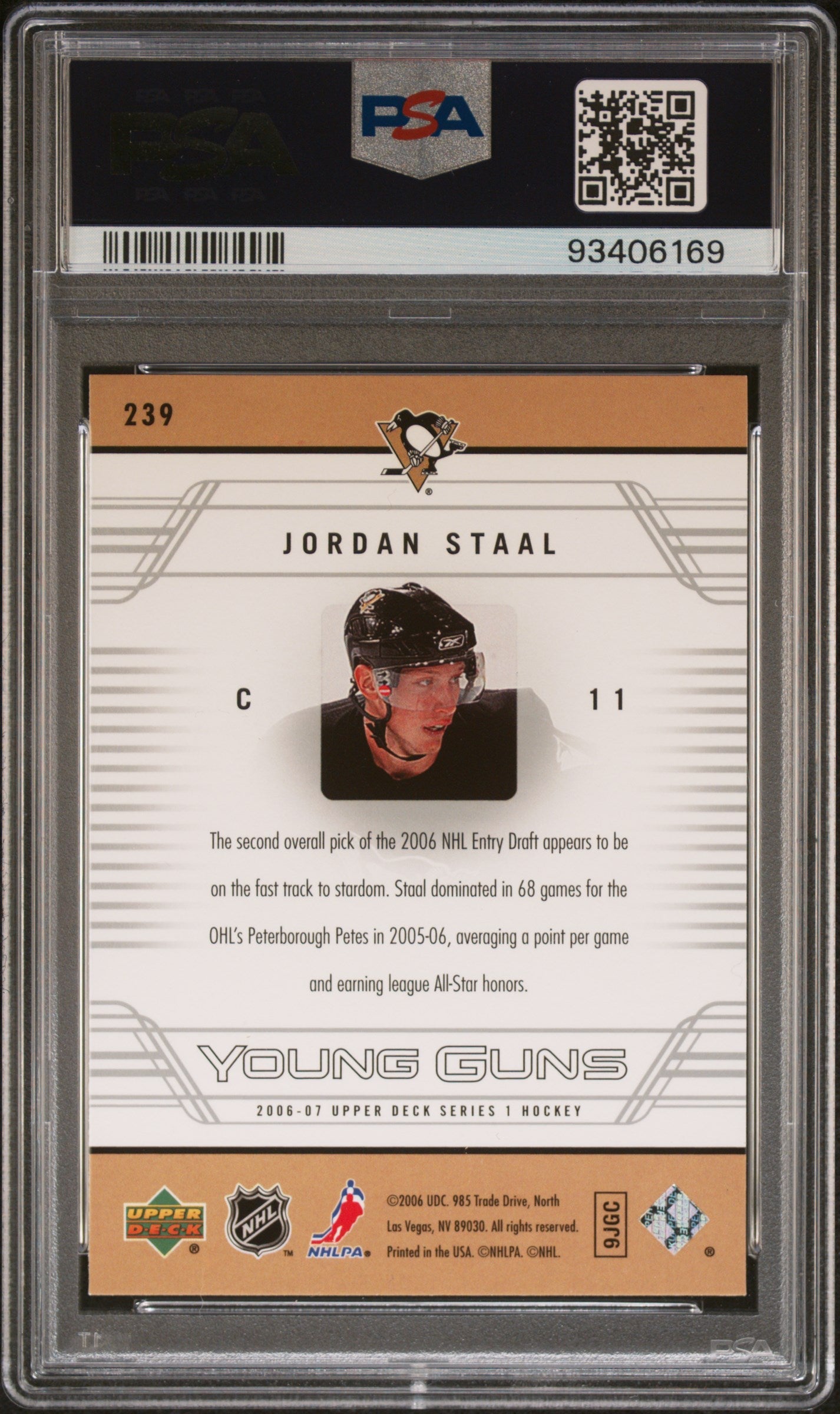 2006 07 Ud Series 1 Hockey Psa 10 Jordan Staal Young Guns 239 2