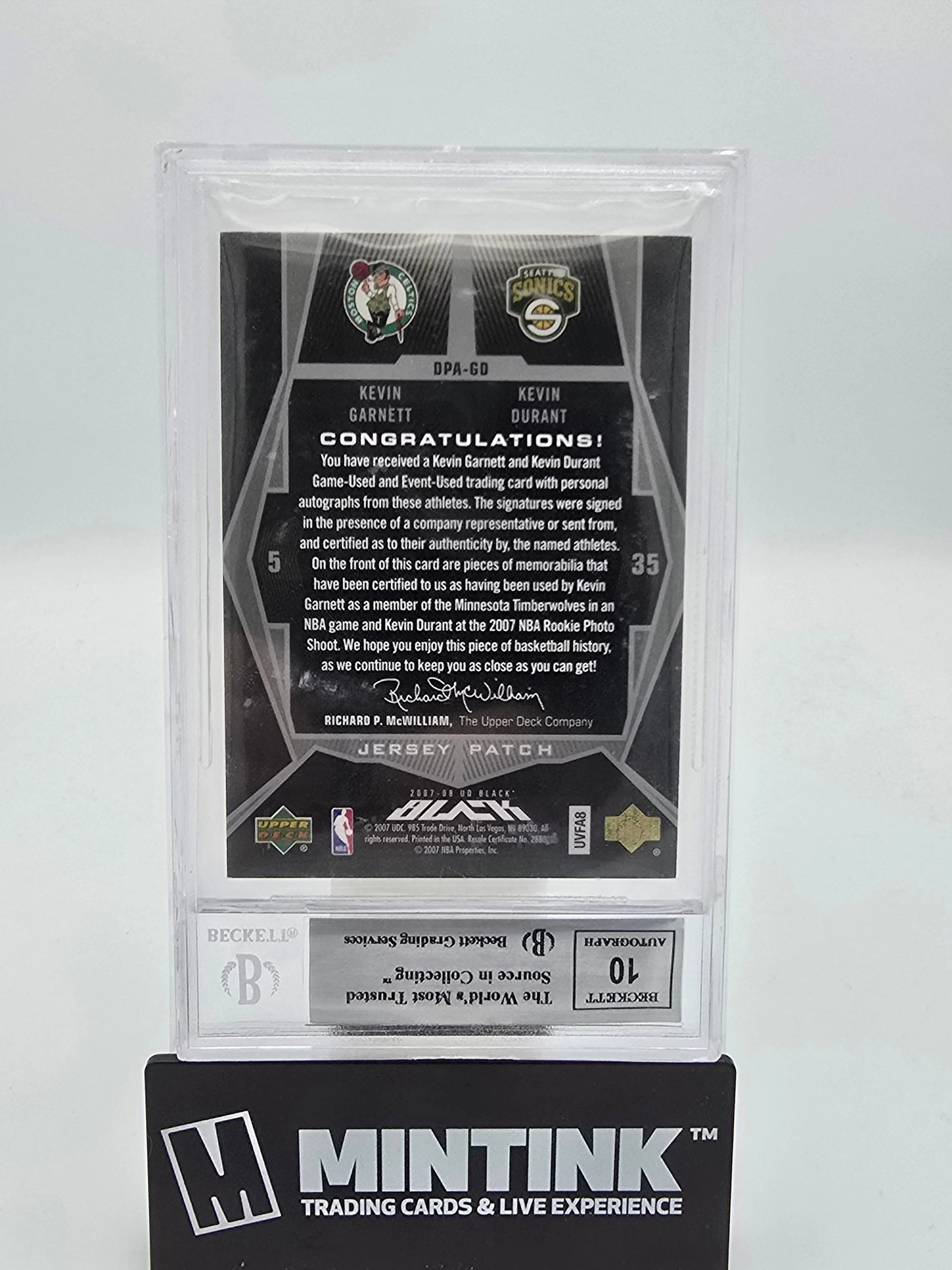 2007-08 UD Black Patches Autographs Dual Kevin Durant Kevin Garnett  BGS 8.5 /10 