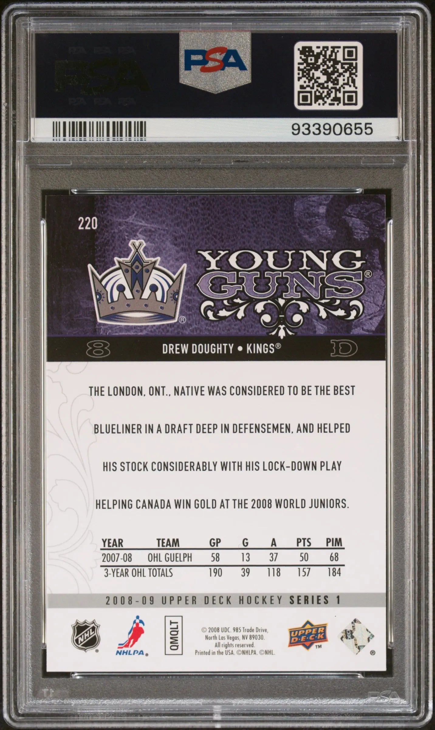 2008-09 Upper Deck Hockey Series 1 Drew Doughty Young Guns PSA 9 