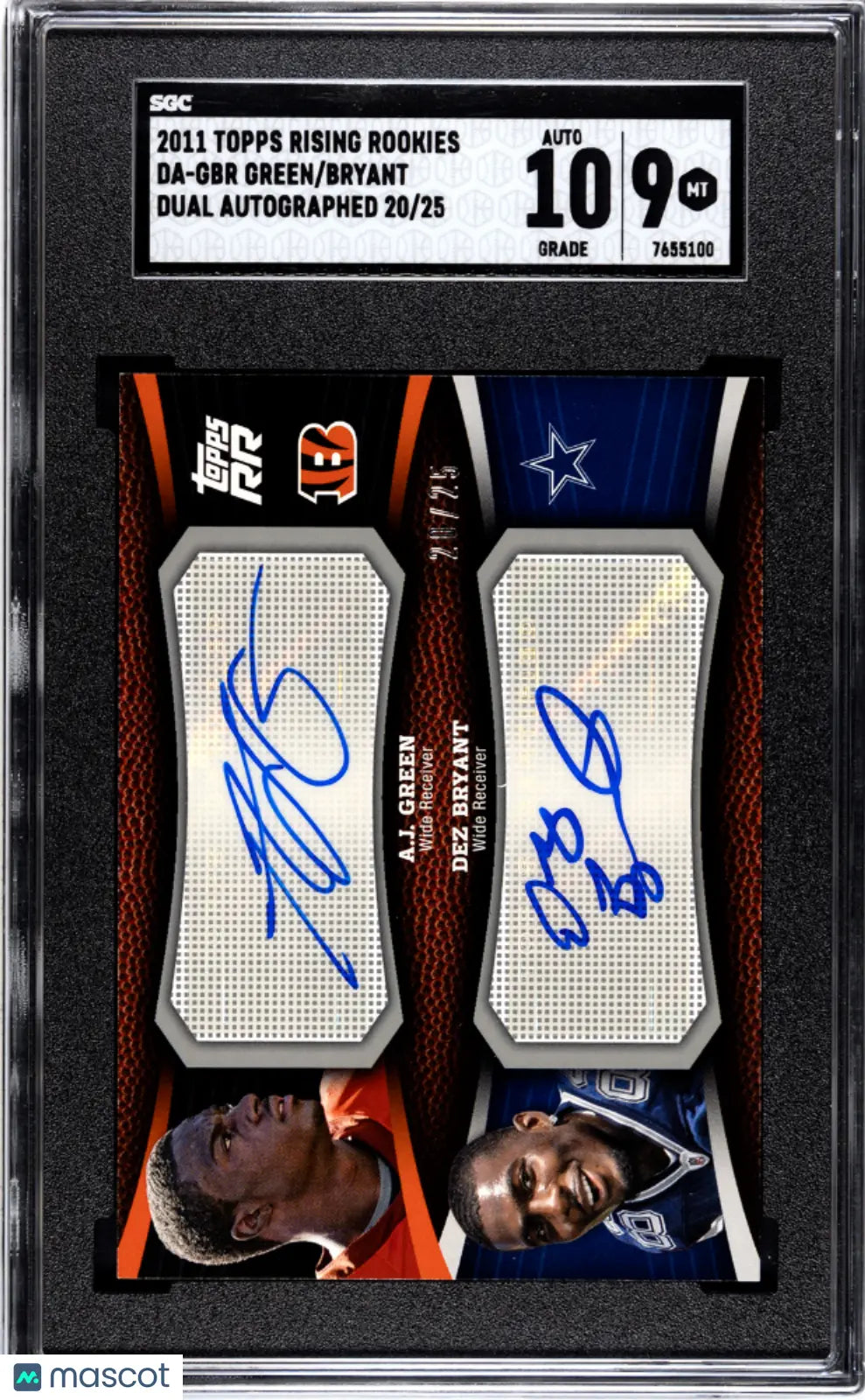 2011 Topps Rising Rookies Dez Bryant  AJ Green Dual Autographs SGC 9 /25 