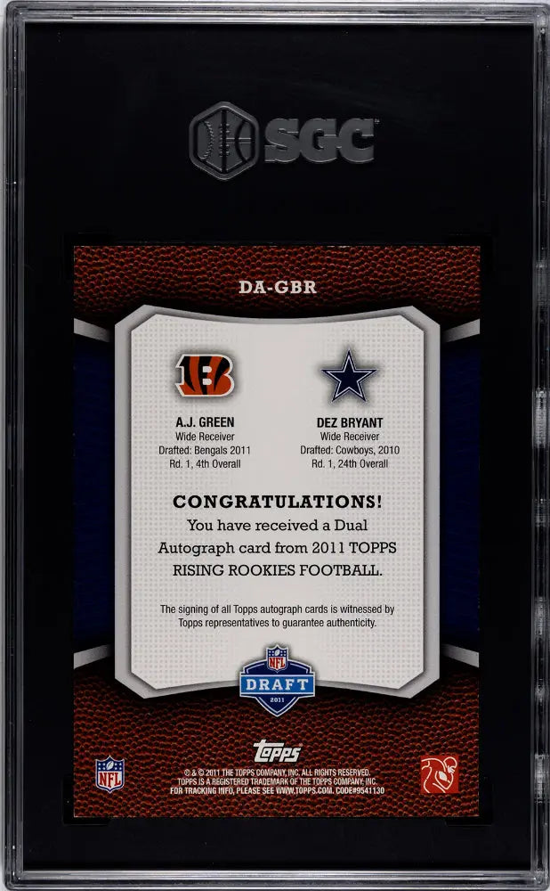 2011 Topps Rising Rookies Dez Bryant  AJ Green Dual Autographs SGC 9 /25 