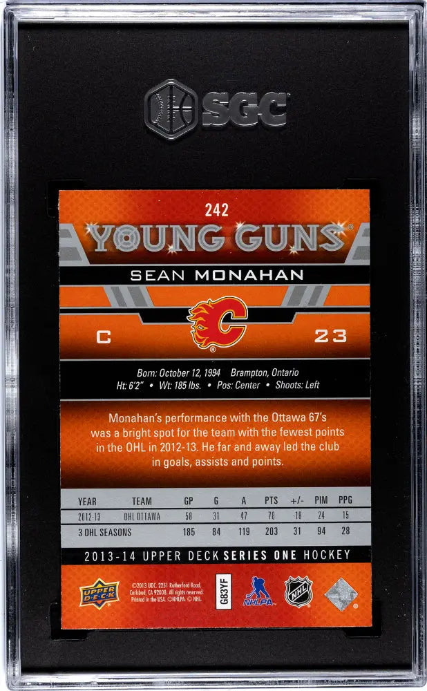 2013-14 Upper Deck Series One Hockey Sean Monahan Young Guns RC SGC 10 