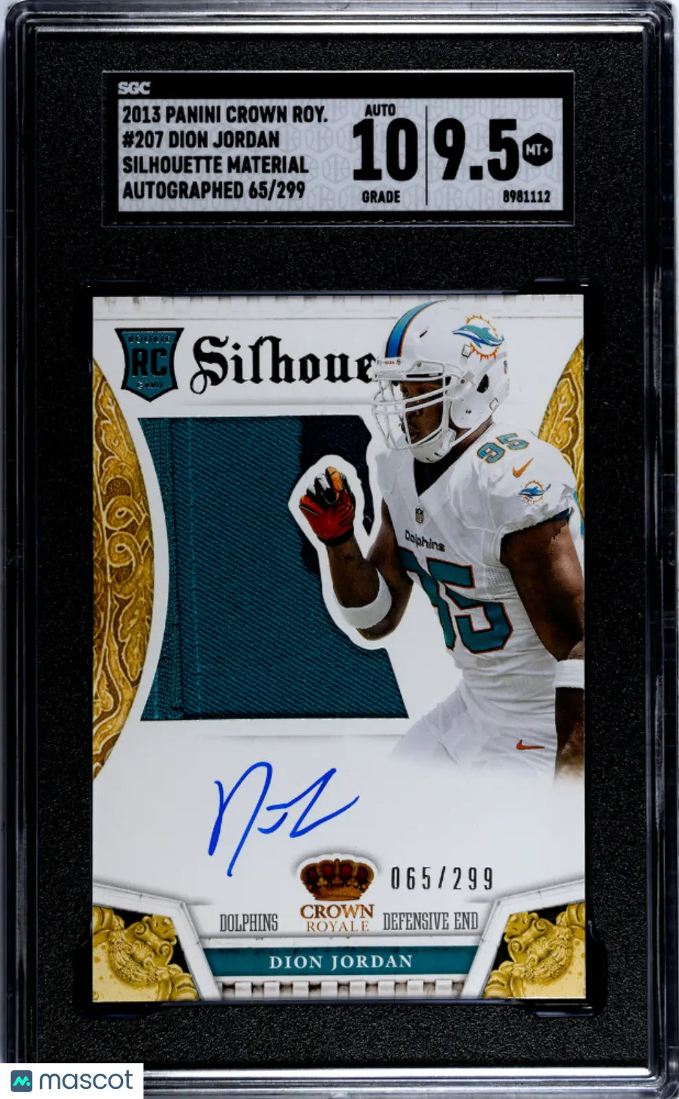 2013 Crown Royale Football Dion Jordan RC Silhouette Material Auto SGC 9.5 /299 