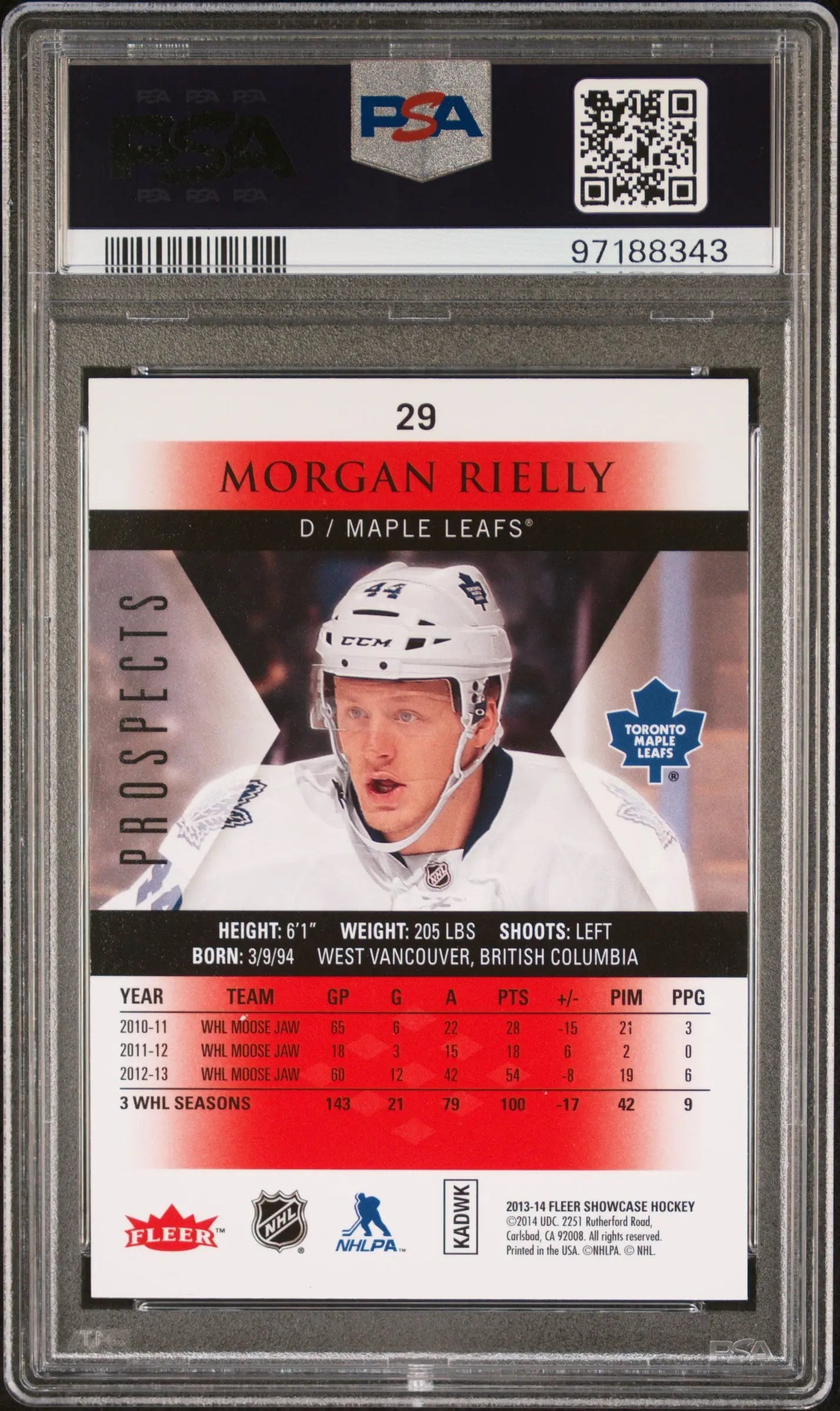 2013 Fleer Showcase Skybox Premium Star Rubies Morgan Rielly PSA 9 /50 