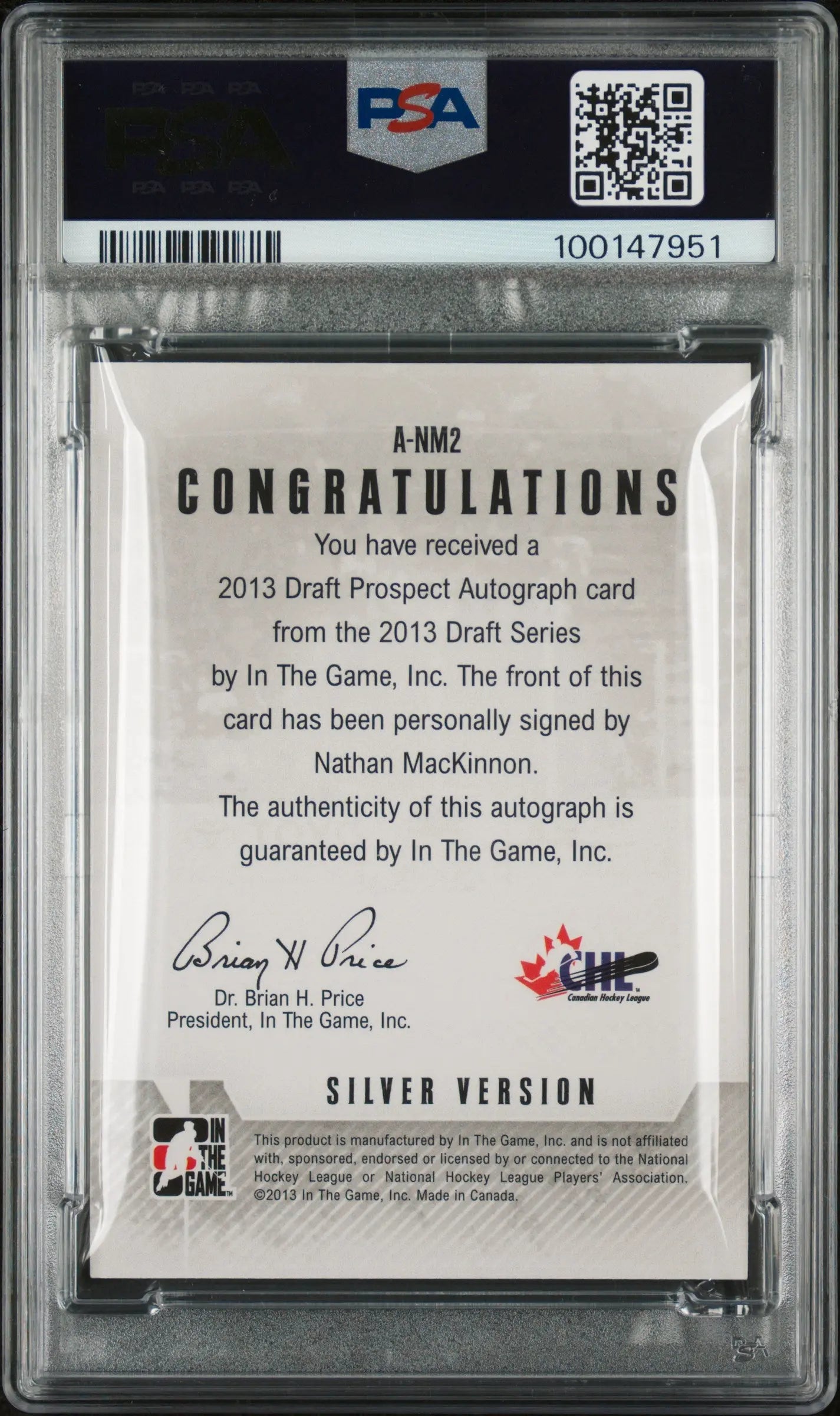 2013 ITG Draft Prospects Autographs Silver Nathan Mackinnon PSA 8 