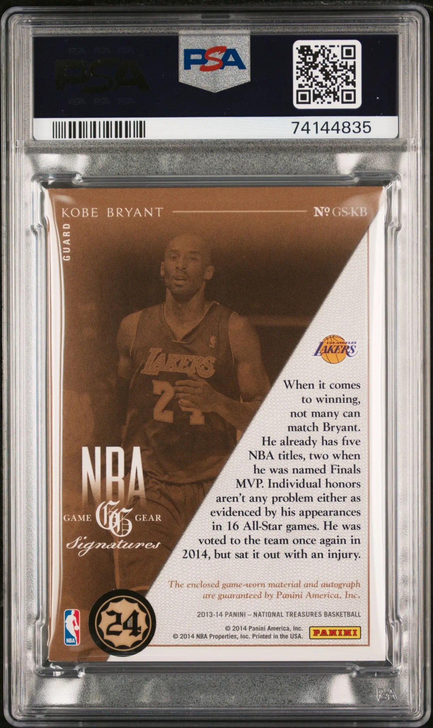 2013 National Treasures NBA Game Gear Signatures Auto Kobe Bryant PSA 7 /30 