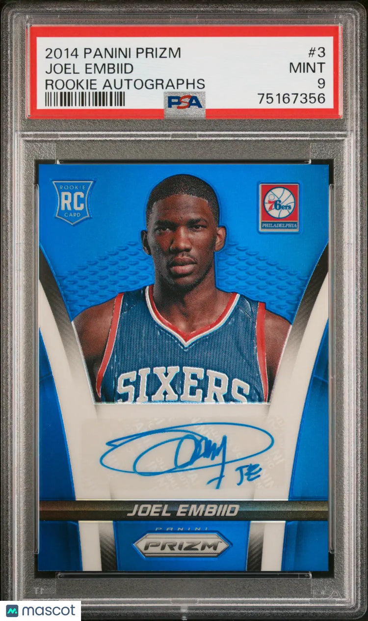 2014 Panini Prizm Basketball Joel Embiid RC Autograph Blue Prizm PSA 9 /249 