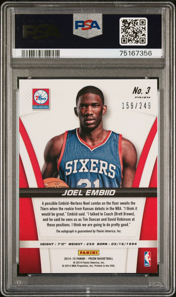 2014 Panini Prizm Basketball Joel Embiid RC Autograph Blue Prizm PSA 9 /249 