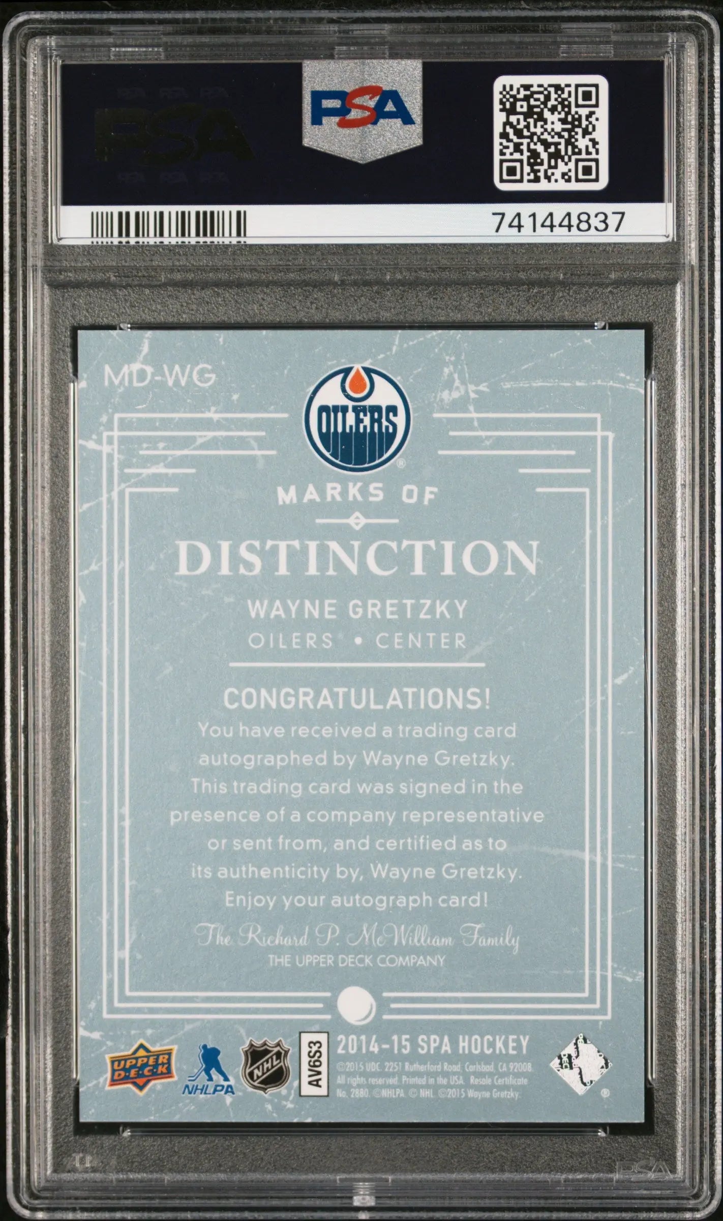 2014 SP Authentic Marks Of Distinction Wayne Gretzky Autograph PSA 8 /25 