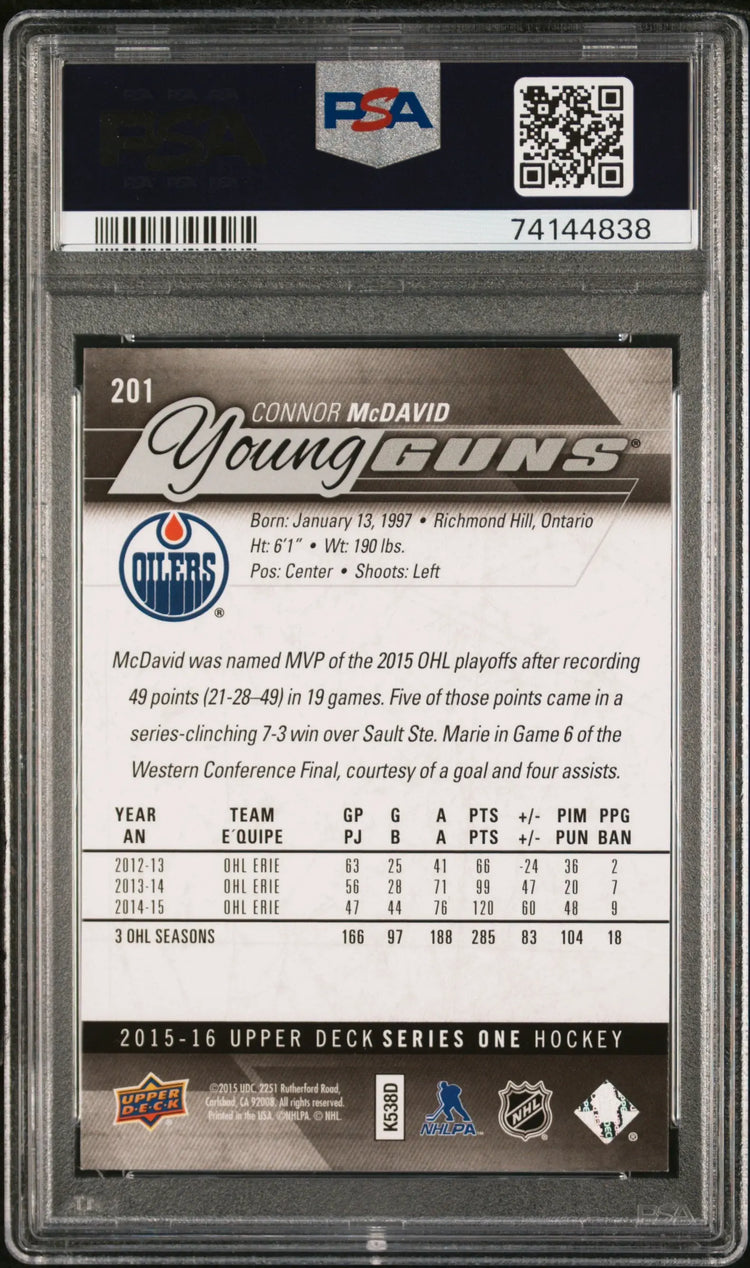 2015-16 Upper Deck Series One Hockey Connor McDavid Young Guns PSA 9 