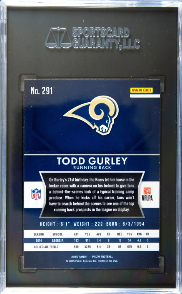 2015 Panini Prizm Football Todd Gurley RC Rookie SGC 10 #291 