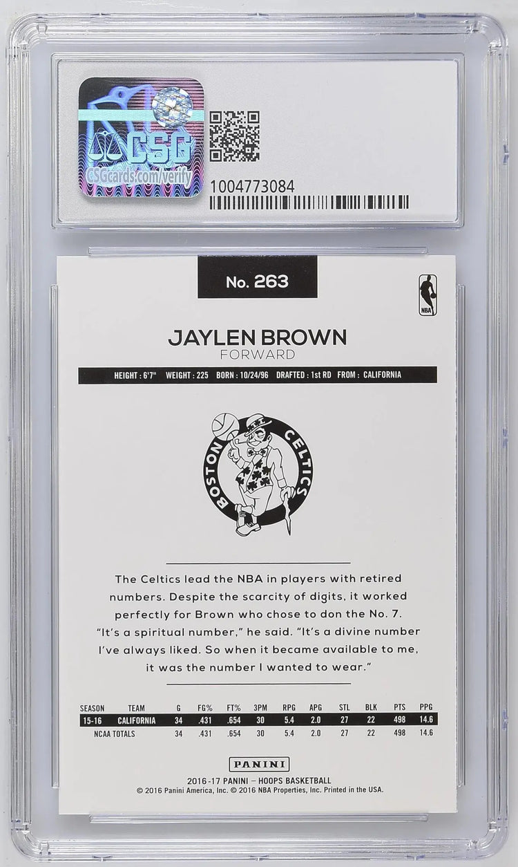 2016-17 Panini NBA Hoops Jaylen Brown RC Rookie CSG 9.5 #263 