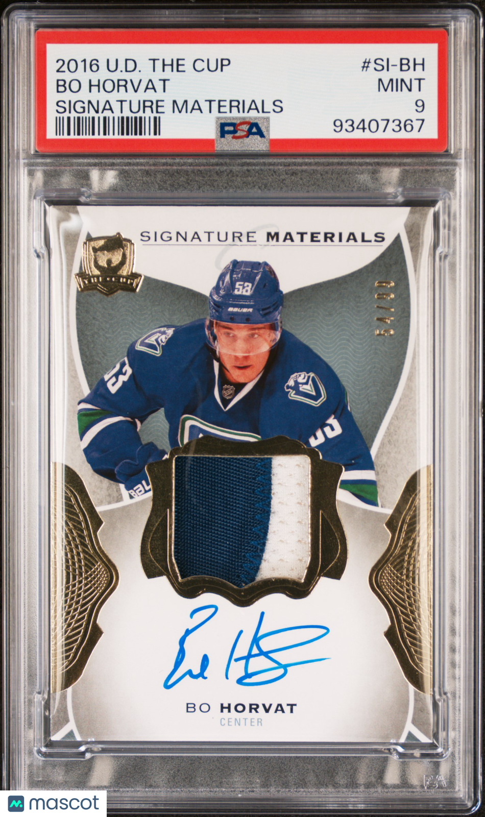 2016-17 Ud The Cup Psa 9 Bo Horvat Signature Materials Autograph 54/99 #Si-Bh 1