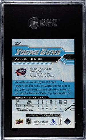 2016-17 Upper Deck Series One Hockey Zach Werenski Young Guns RC SGC 9.5 