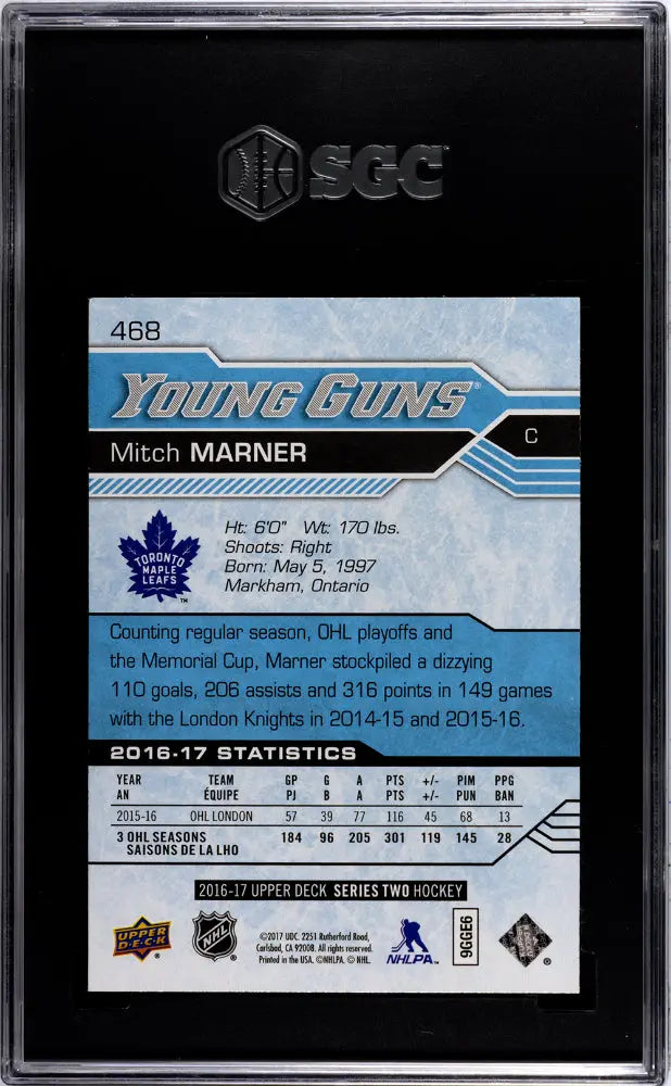 2016-17 Upper Deck Series Two Mitch Marner Young Guns RC SGC 9.5 