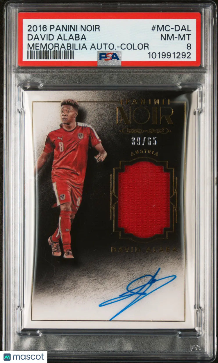 2016 Panini Noir Soccer Memorabilia Autograph Color David Alaba PSA 8 /65 