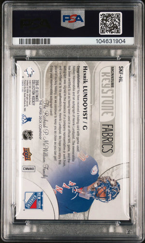 2016 UD Ultimate Coll. Keystone Fabrics Auto Relic Henrik Lundqvist PSA 10 /49 