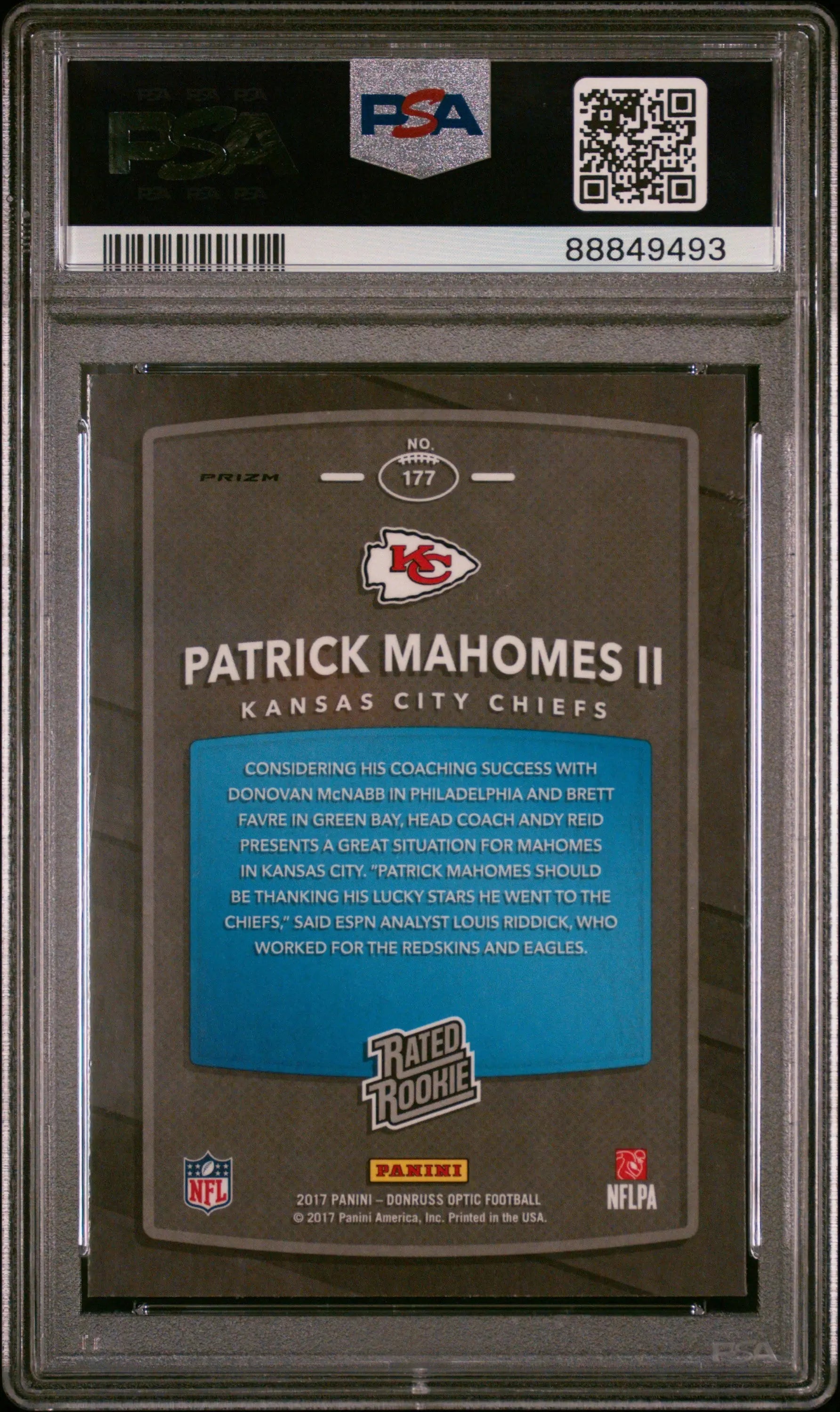 2017 Panini Donruss Optic Red & Yellow Rated Rookie Patrick Mahomes II PSA 9 