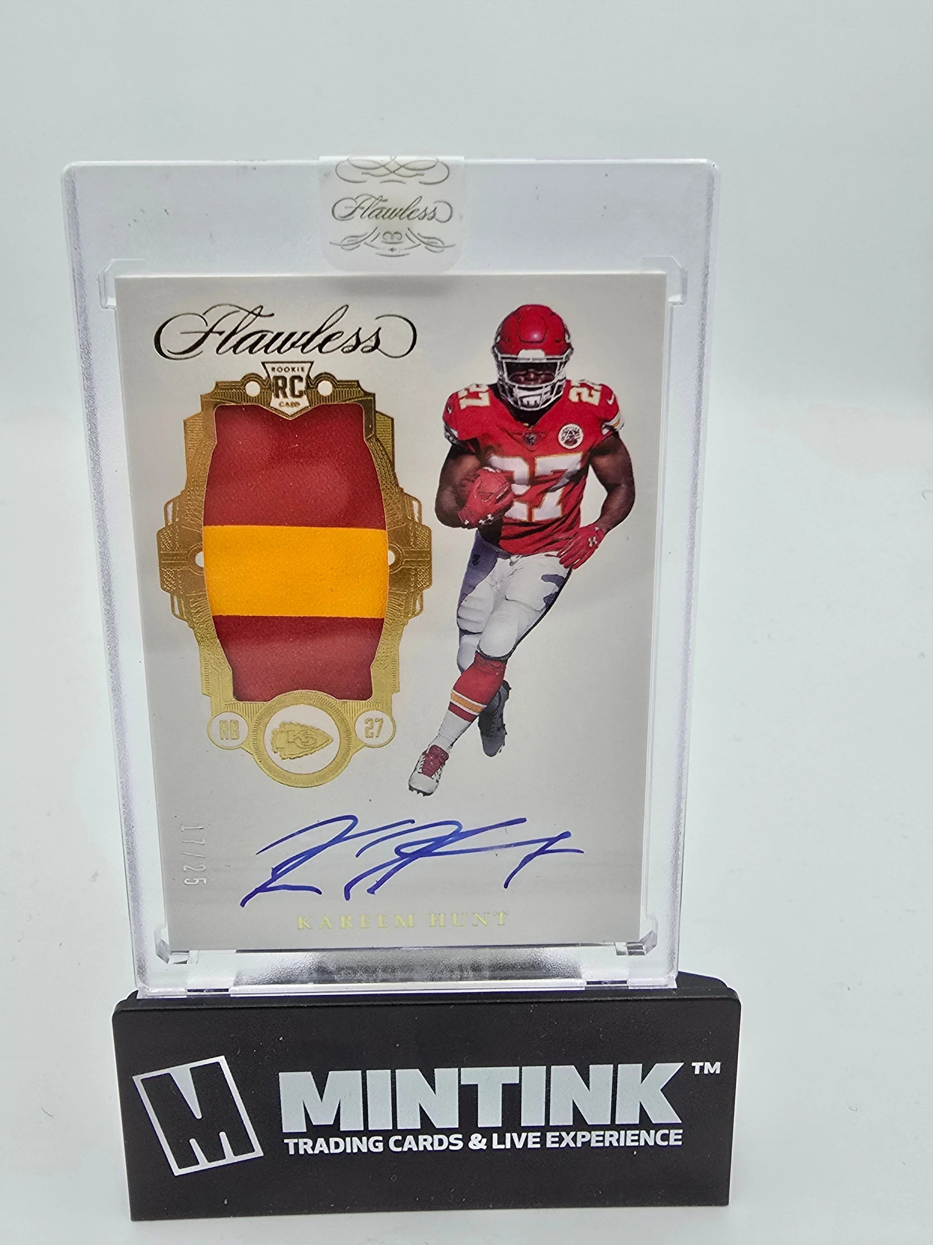 2017 Panini Flawless Football Kareem Hunt RC Rookie Gold Foil Jumbo Patch Autograph /25 