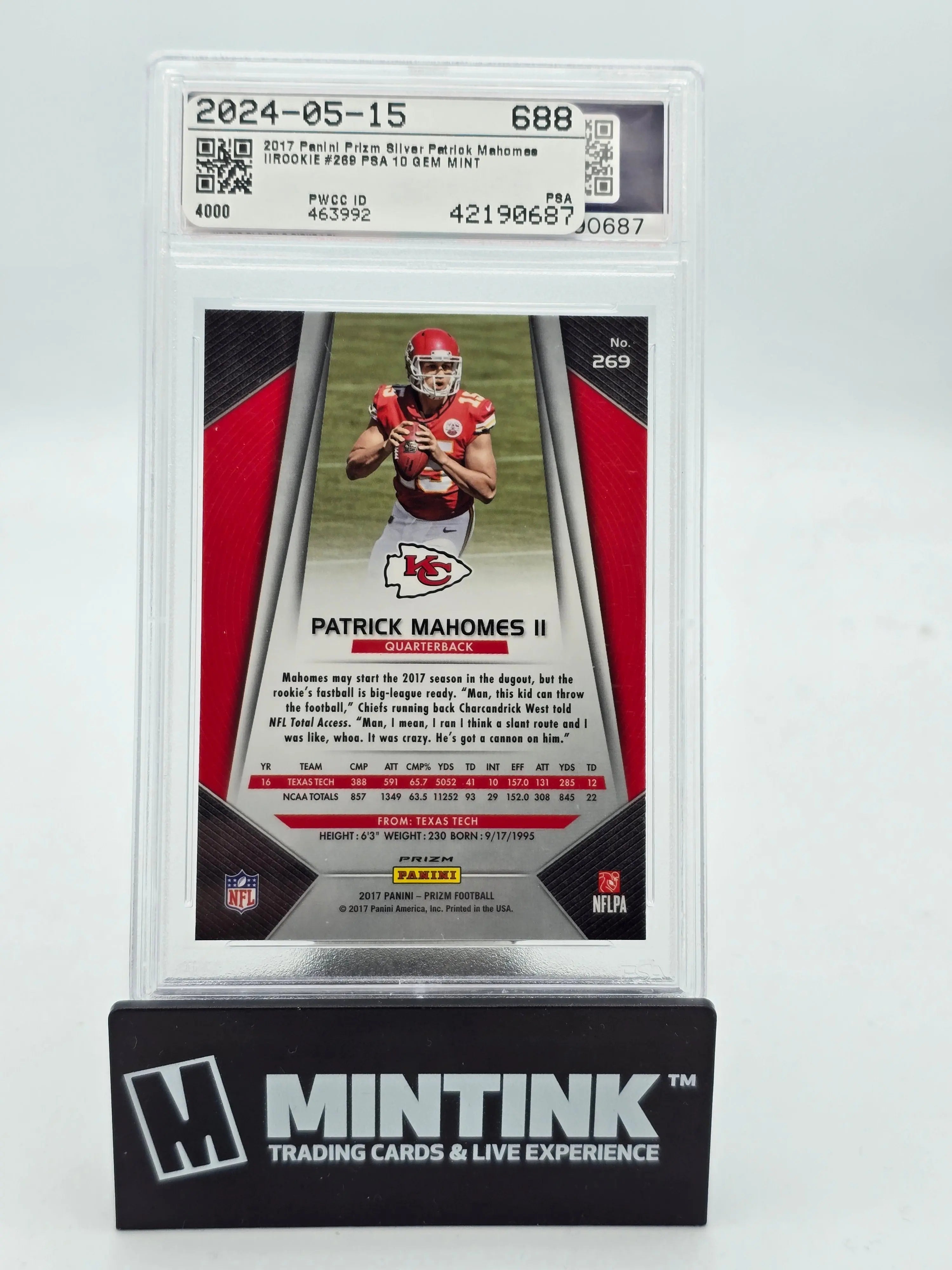 2017 Panini Prizm Football Patrick Mahomes II RC Rookie Silver Prizm PSA 10 