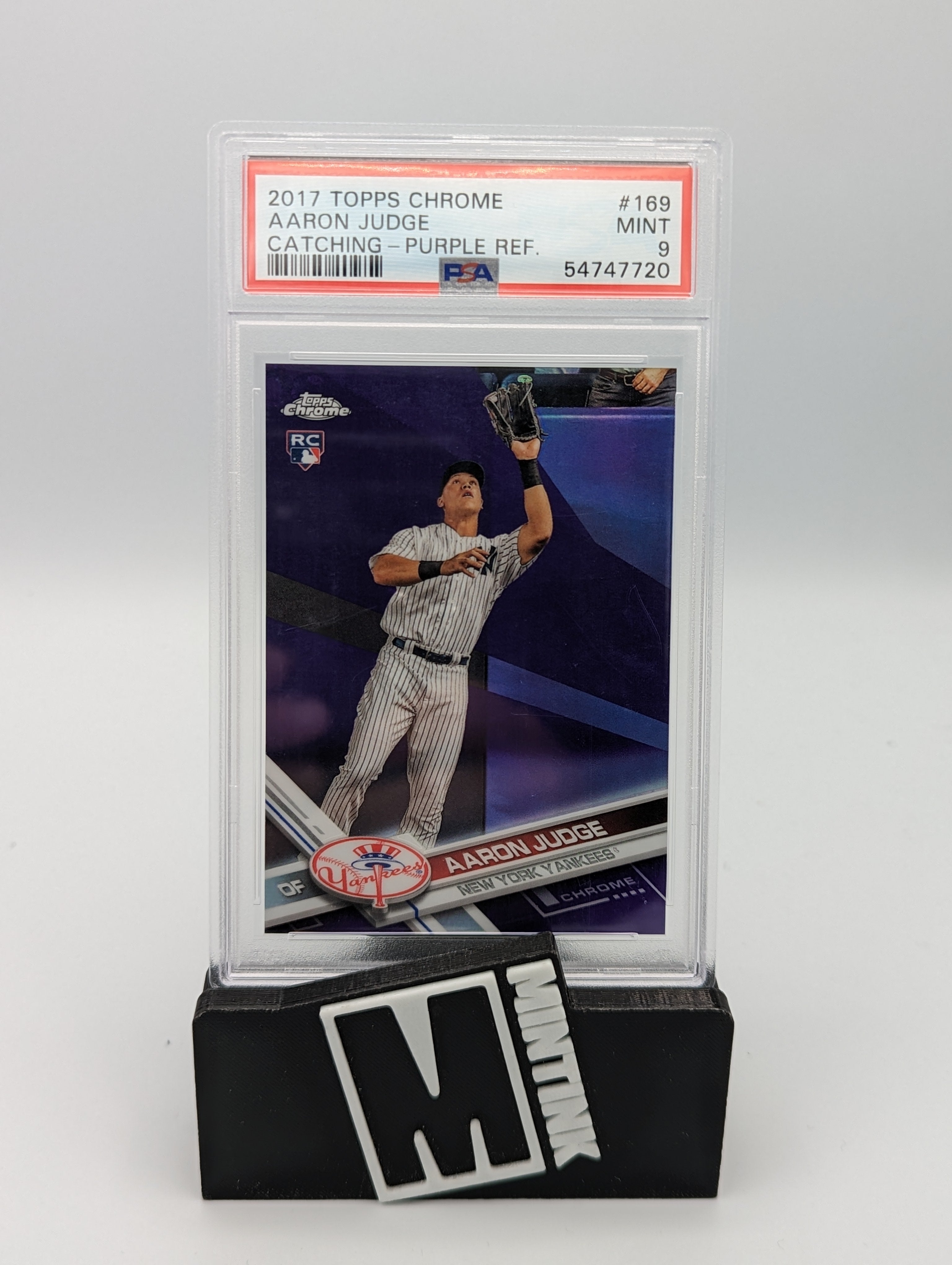 2017 Topps Chrome Psa 9 Aaron Judge Rc Catching Purple Ref. 135/299 #169 1