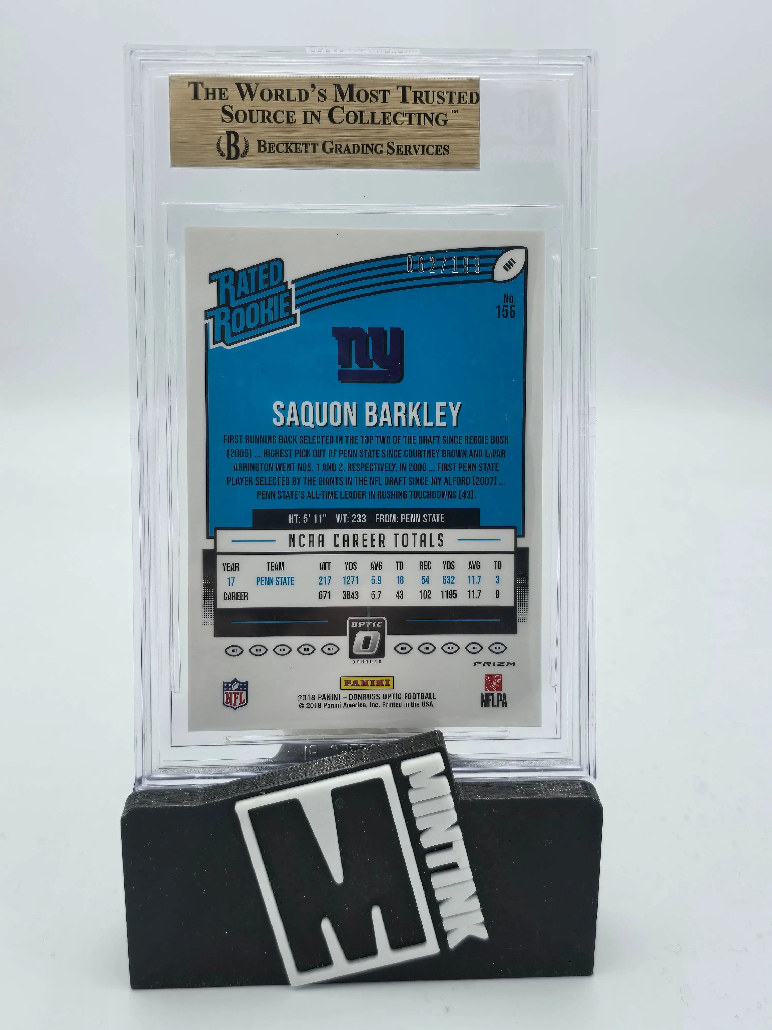 2018 Donruss Optic Orange Saquon Barkley Rated Rookie BGS 9.5 /199 