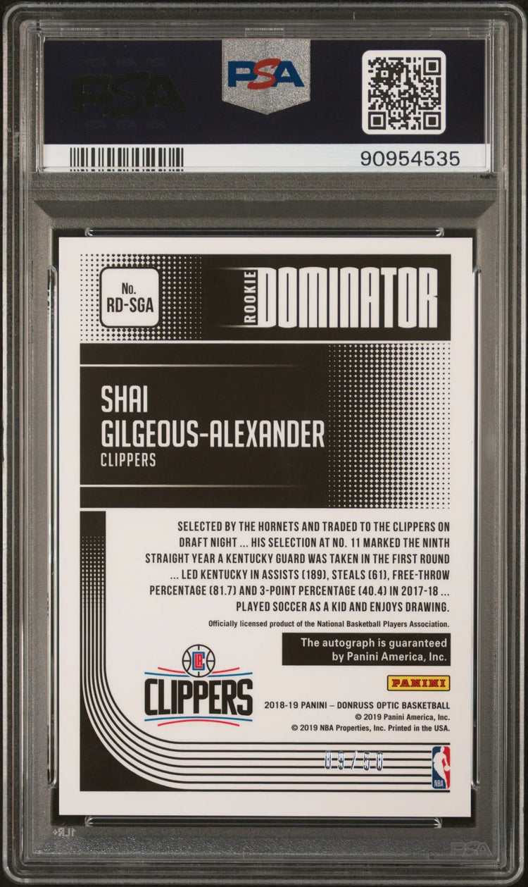 2018 Donruss Optic RC Dominator Signatures Auto S. Gilgeous-Alexander PSA 10 /50 