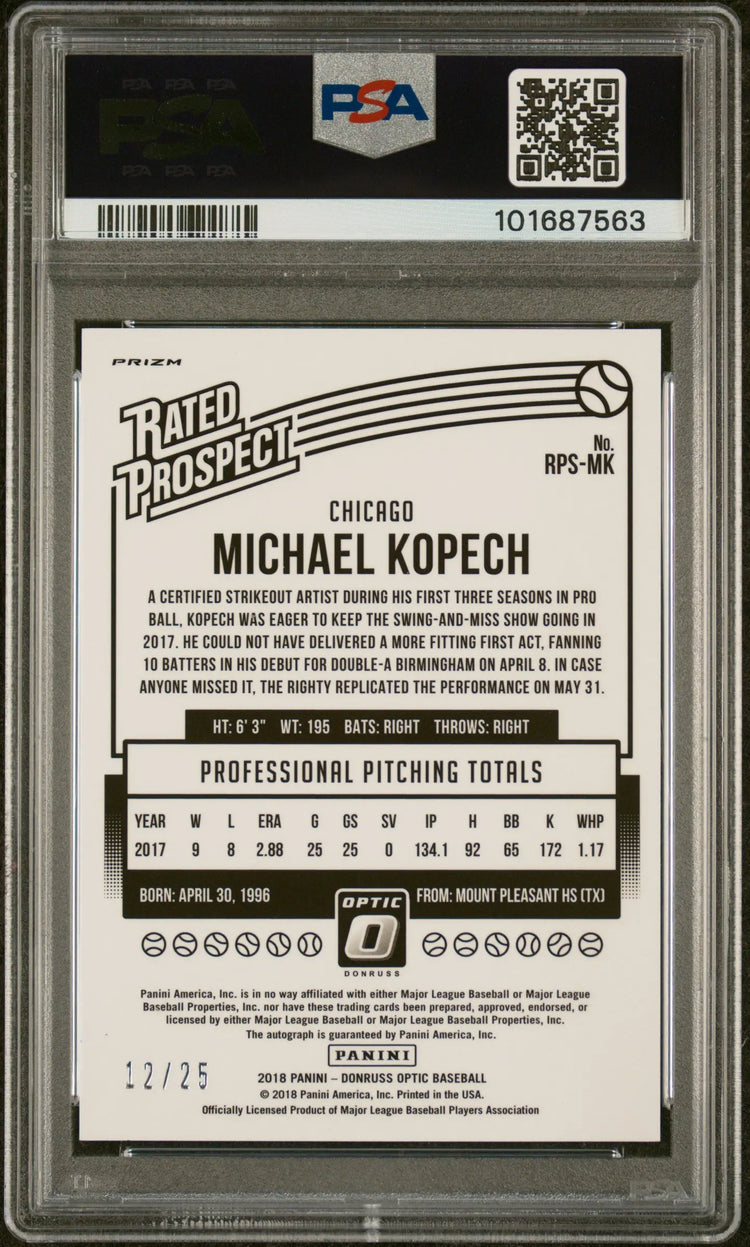 2018 Donruss Optic Rated Prospect Signatures Auto Michael Kopech PSA 9 /25 