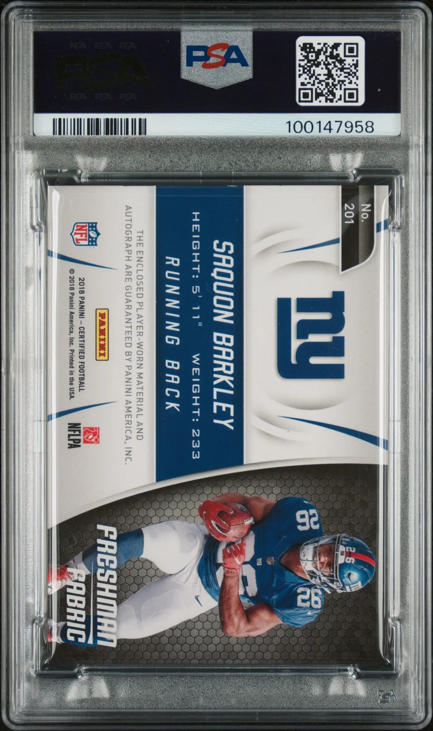 2018 Panini Certified Saquon Barkley Rookie Jersey Auto Mirror Orange PSA 8 /99 