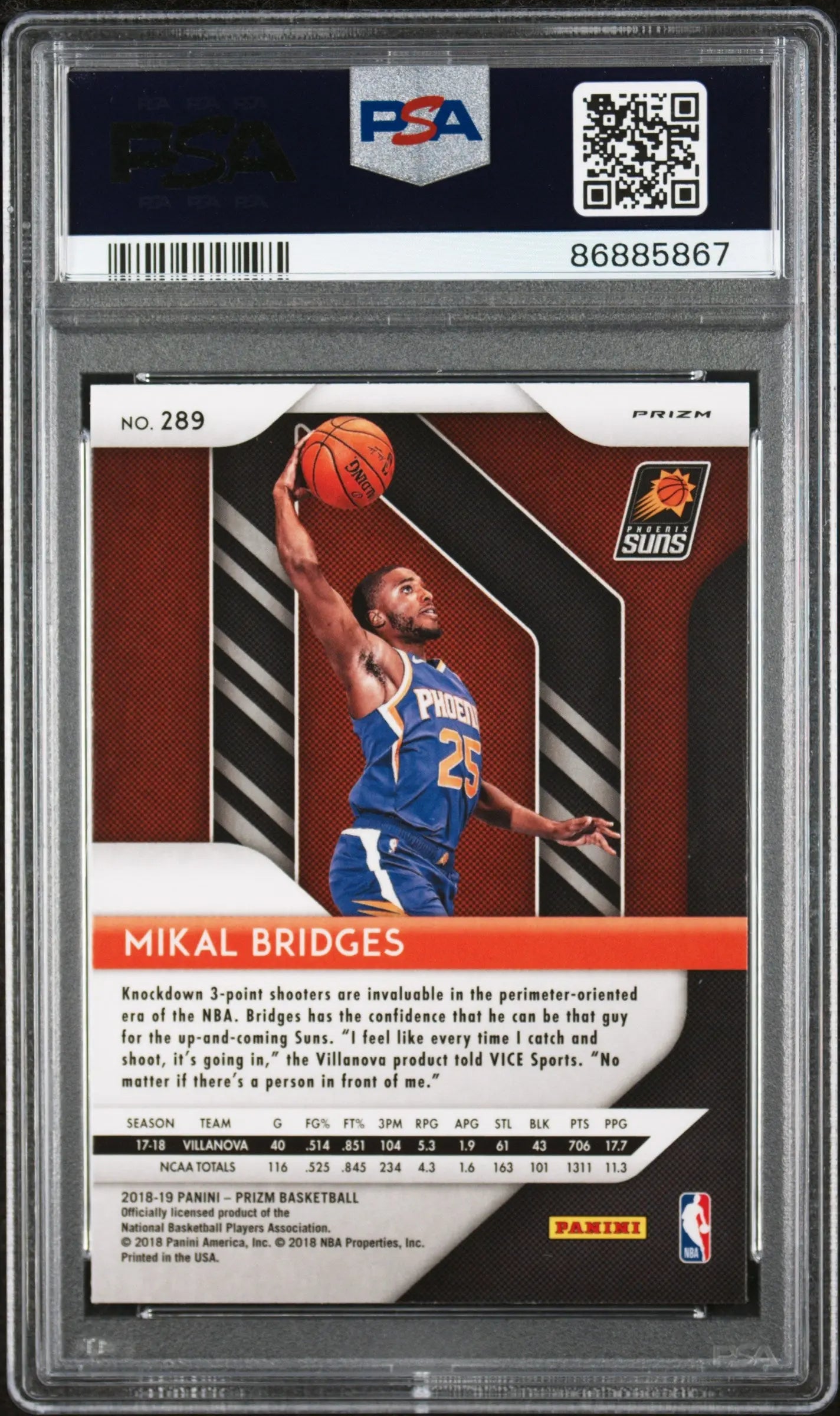 2018 Panini Prizm Basketball Mikal Bridges RC Rookie Silver Prizm PSA 10 