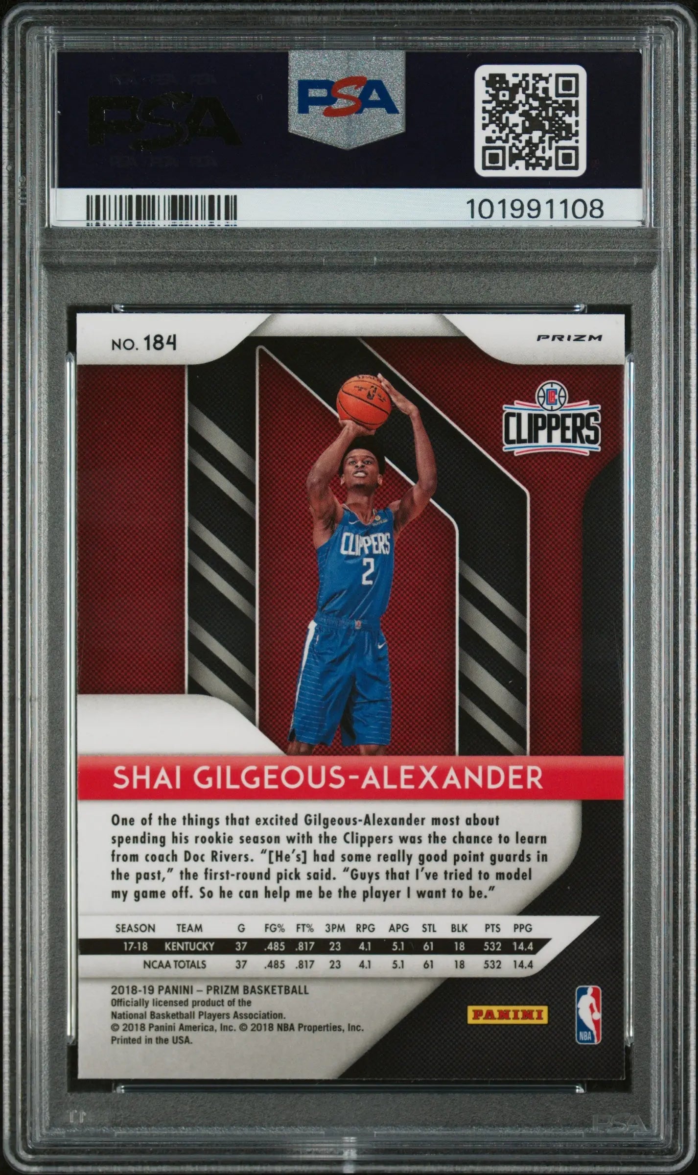 2018 Panini Prizm S. Gilgeous-Alexander RC Rookie Silver Prizm PSA 9 