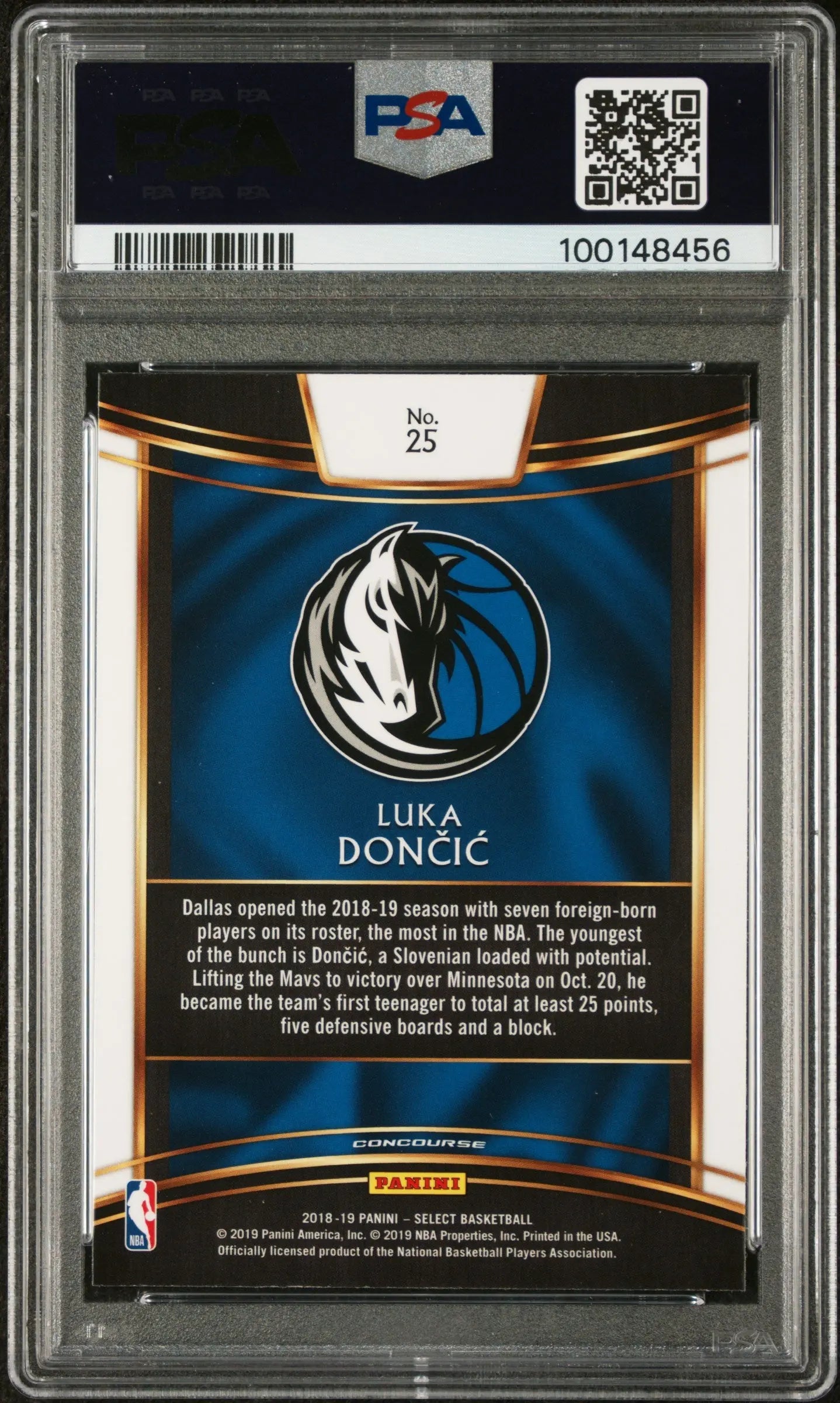 2018 Panini Select Basketball Luka Doncic RC Rookie PSA 9 