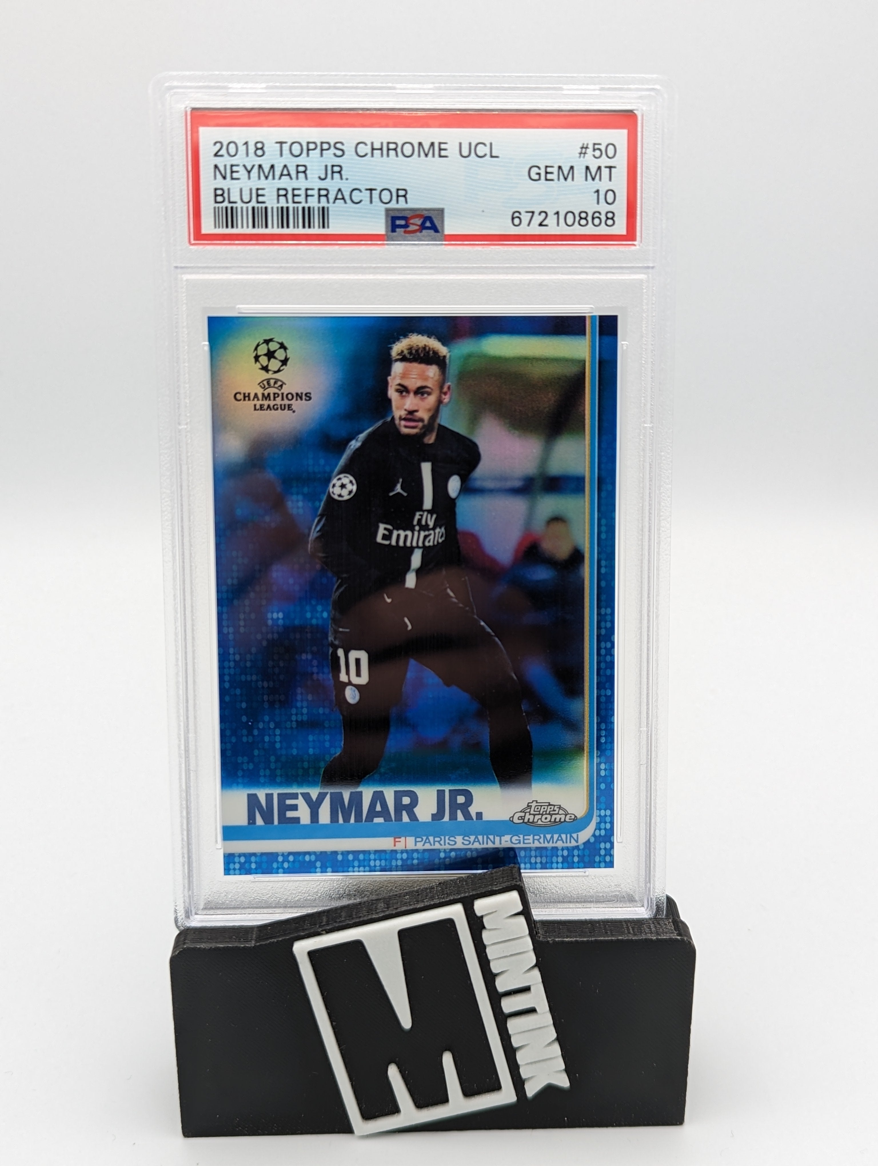 2018 Topps Chrome Ucl Psa 10 Neymar Jr. Blue Refractor /150 #50 (Sb) 1