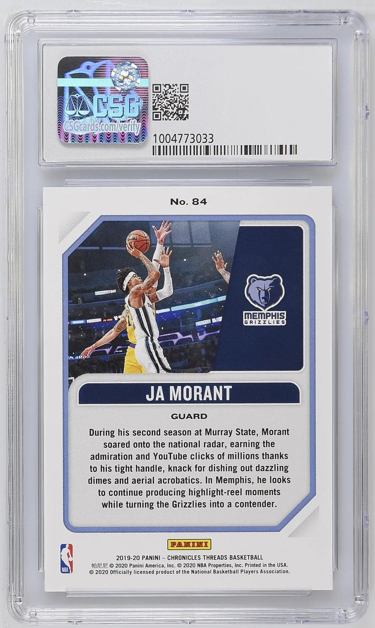 2019-20 Panini Chronicles Ja Morant RC Rookie threads CSG 9.5 #84 