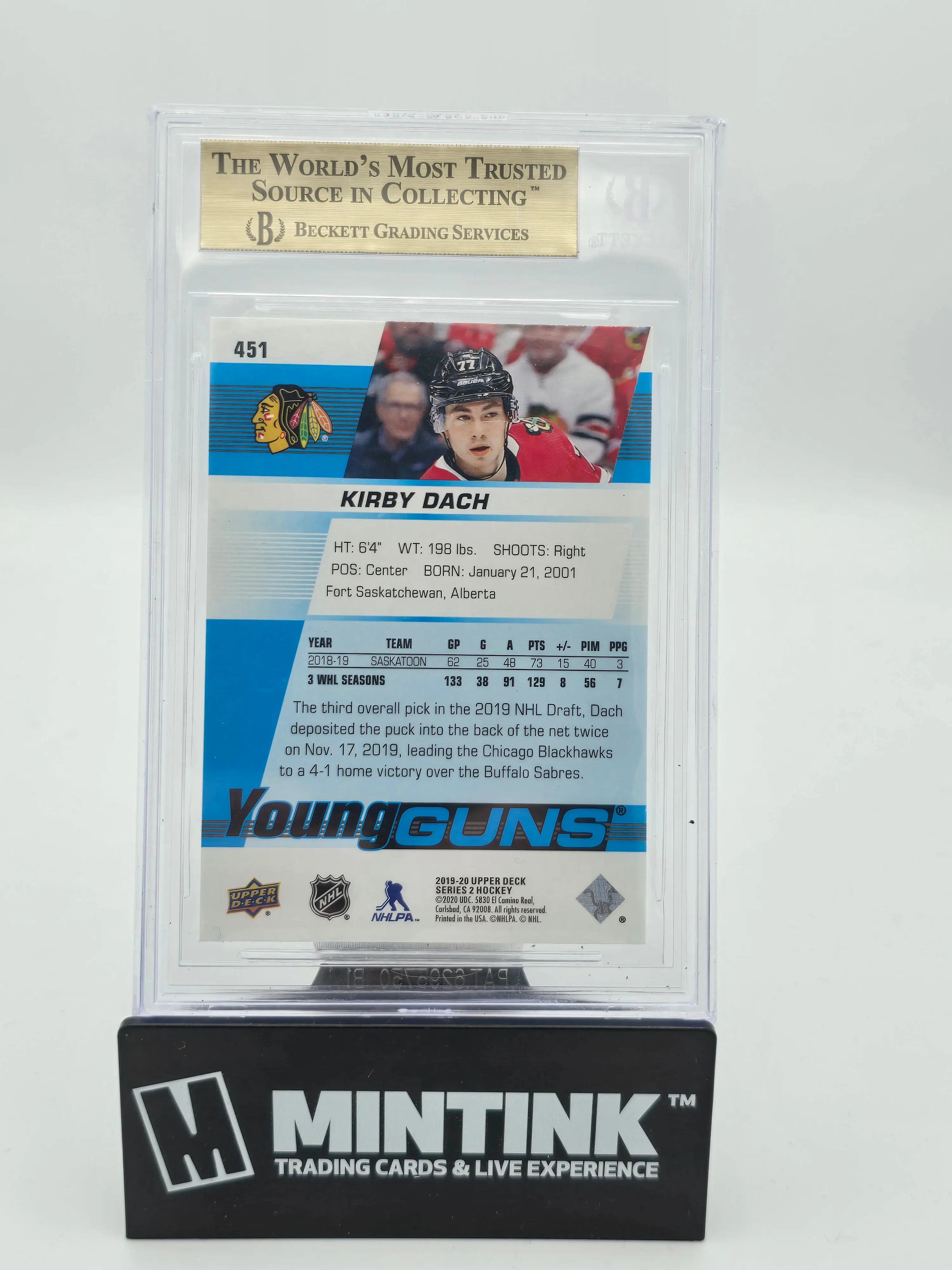 2019-20 Upper Deck Series 2 Hockey Kirby Dach Young Guns RC BGS 9.5 