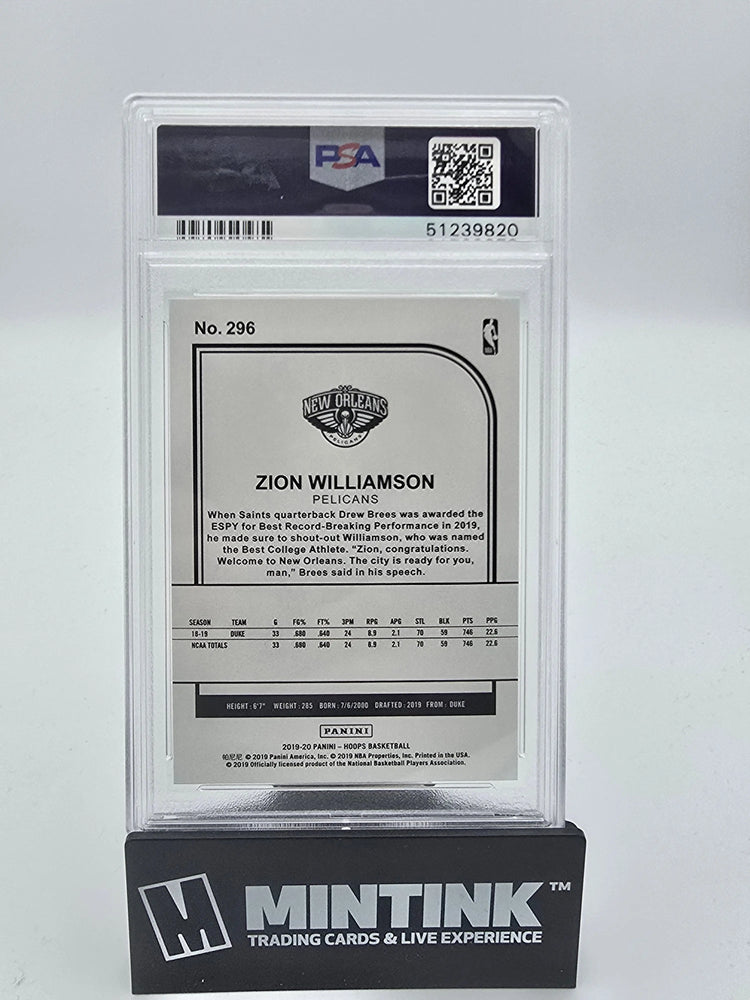 2019 Panini Hoops Zion Williamson RC Rookie PSA 10 