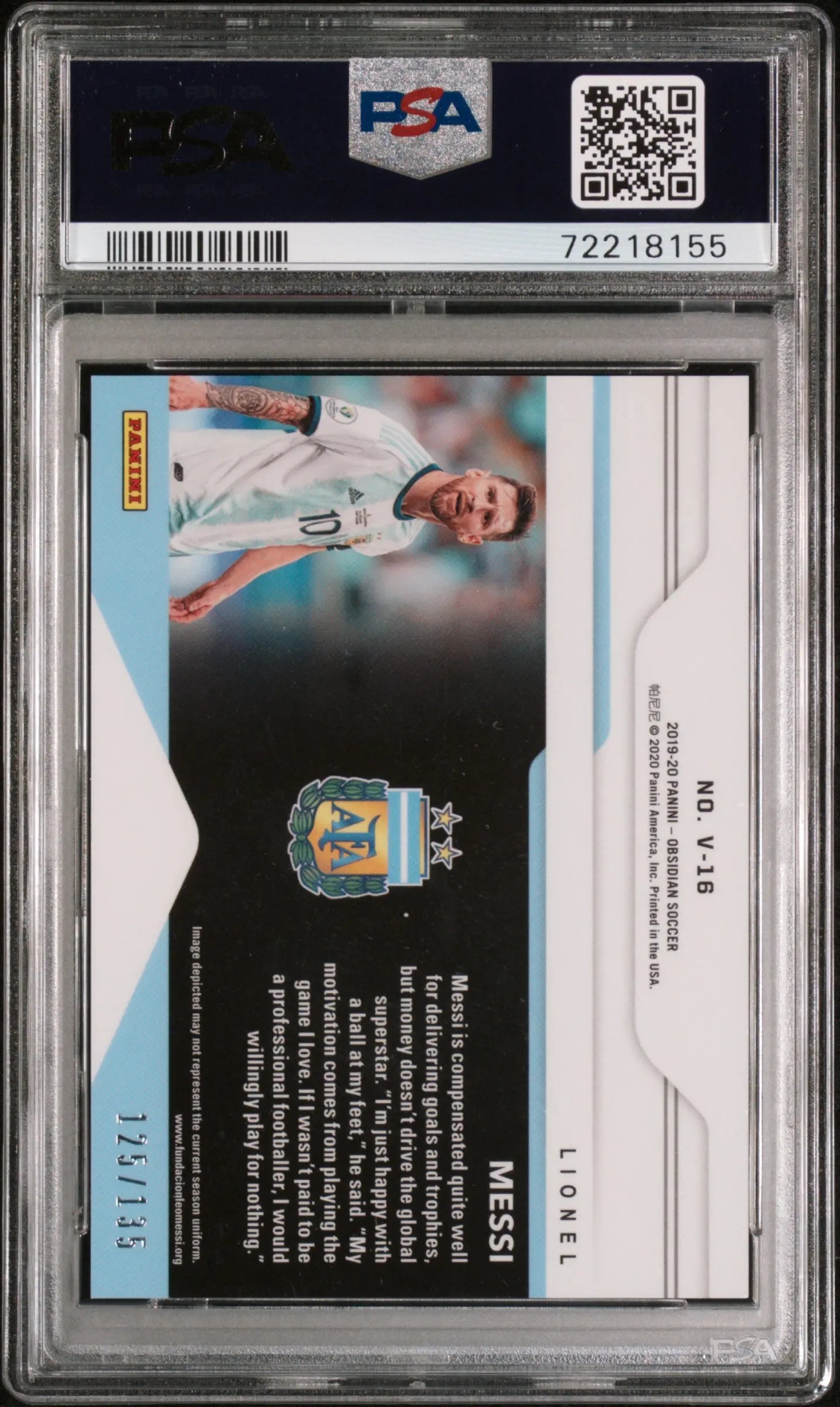 2019 Panini Obsidian Vitreous Lionel Messi PSA 10 /135 