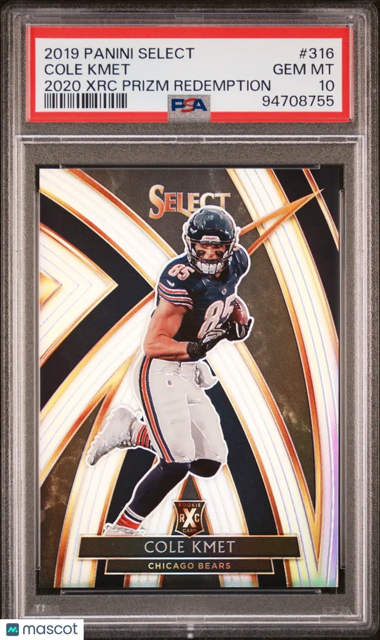 2019 Panini Select 2020 XRC Prizm Redemption Cole Kmet RC PSA 10 