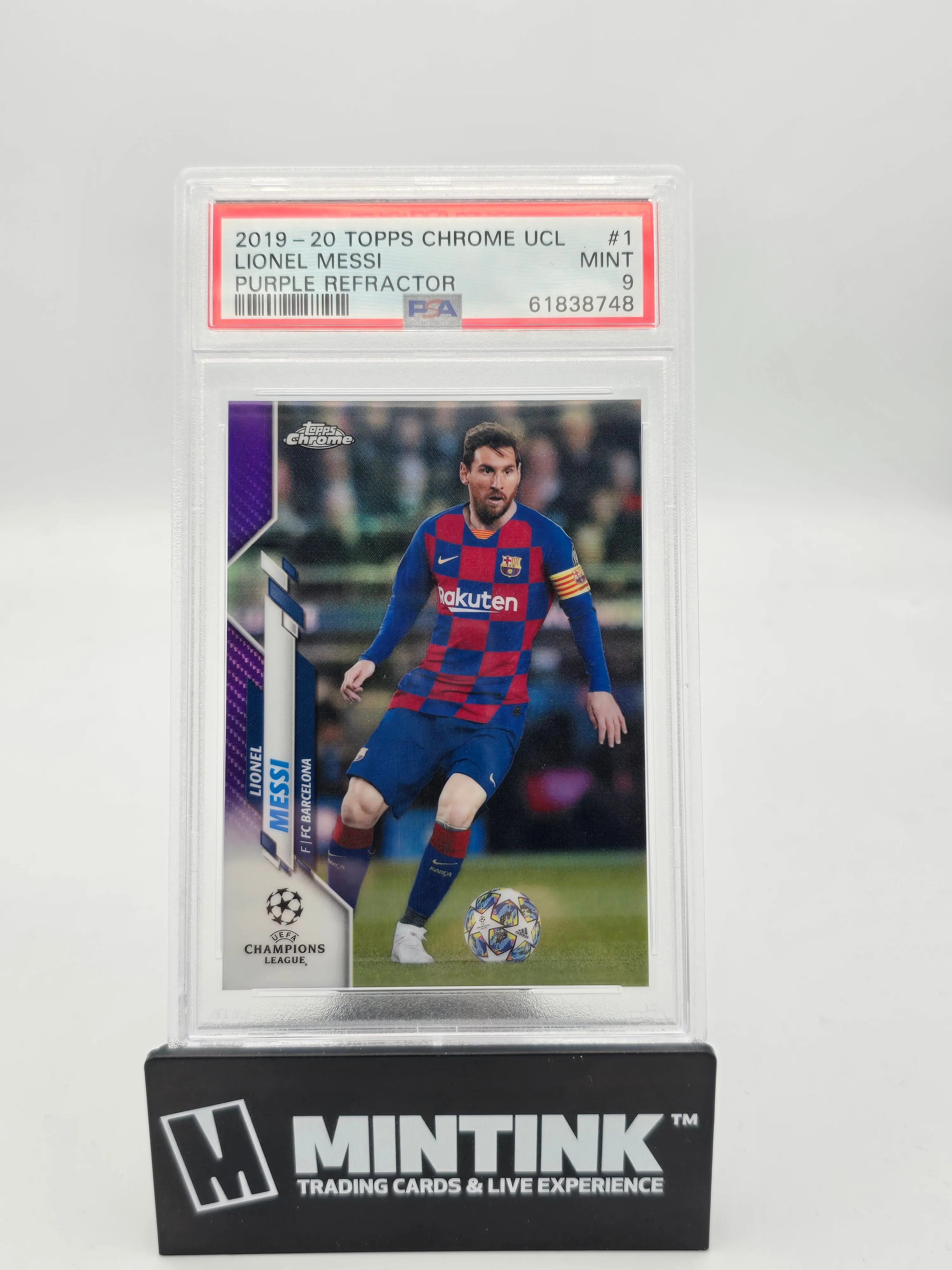 2019 Topps Chrome UEFA CL Lionel Messi Purple Refractor PSA 9 /250 