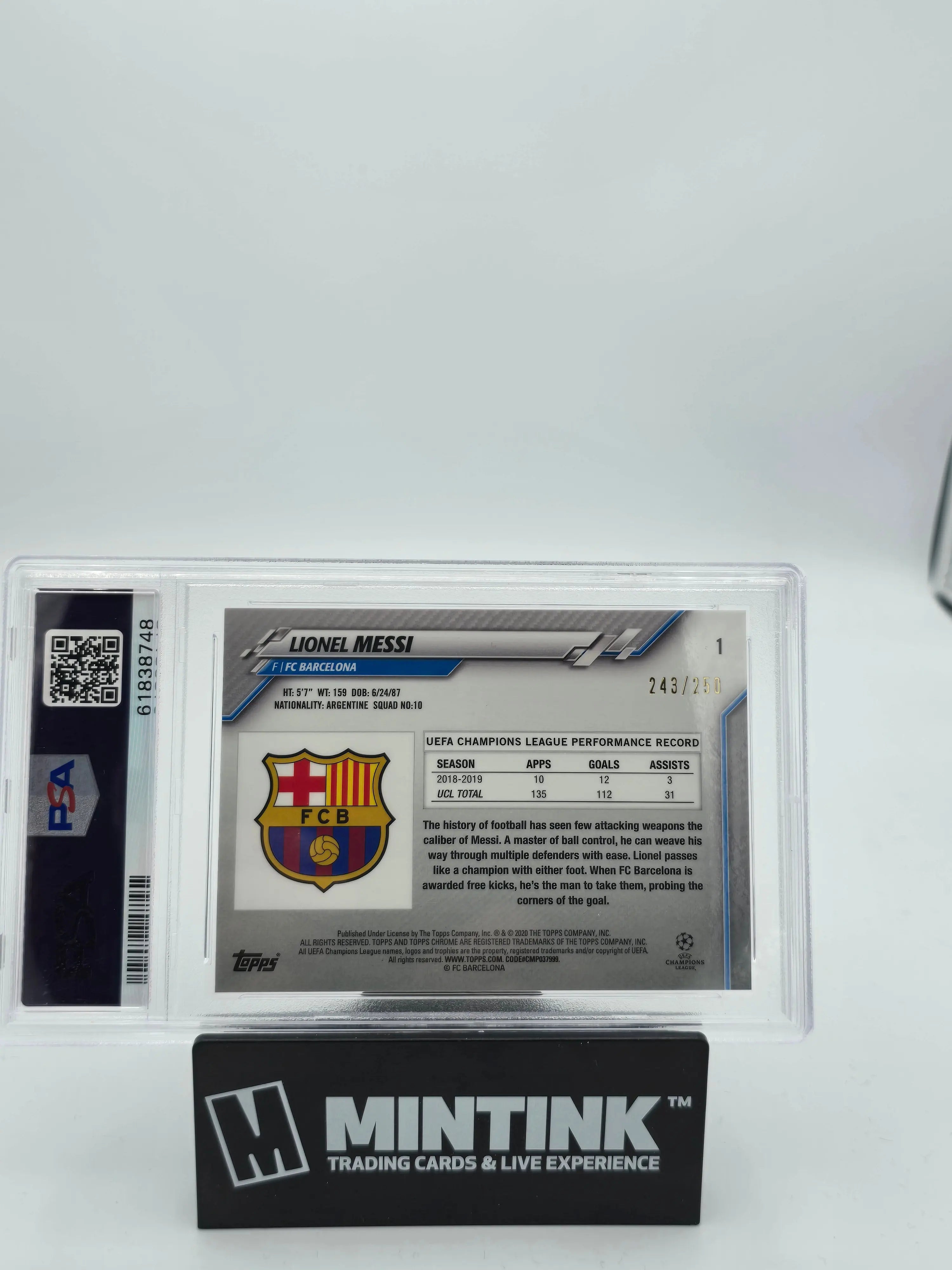 2019 Topps Chrome UEFA CL Lionel Messi Purple Refractor PSA 9 /250 