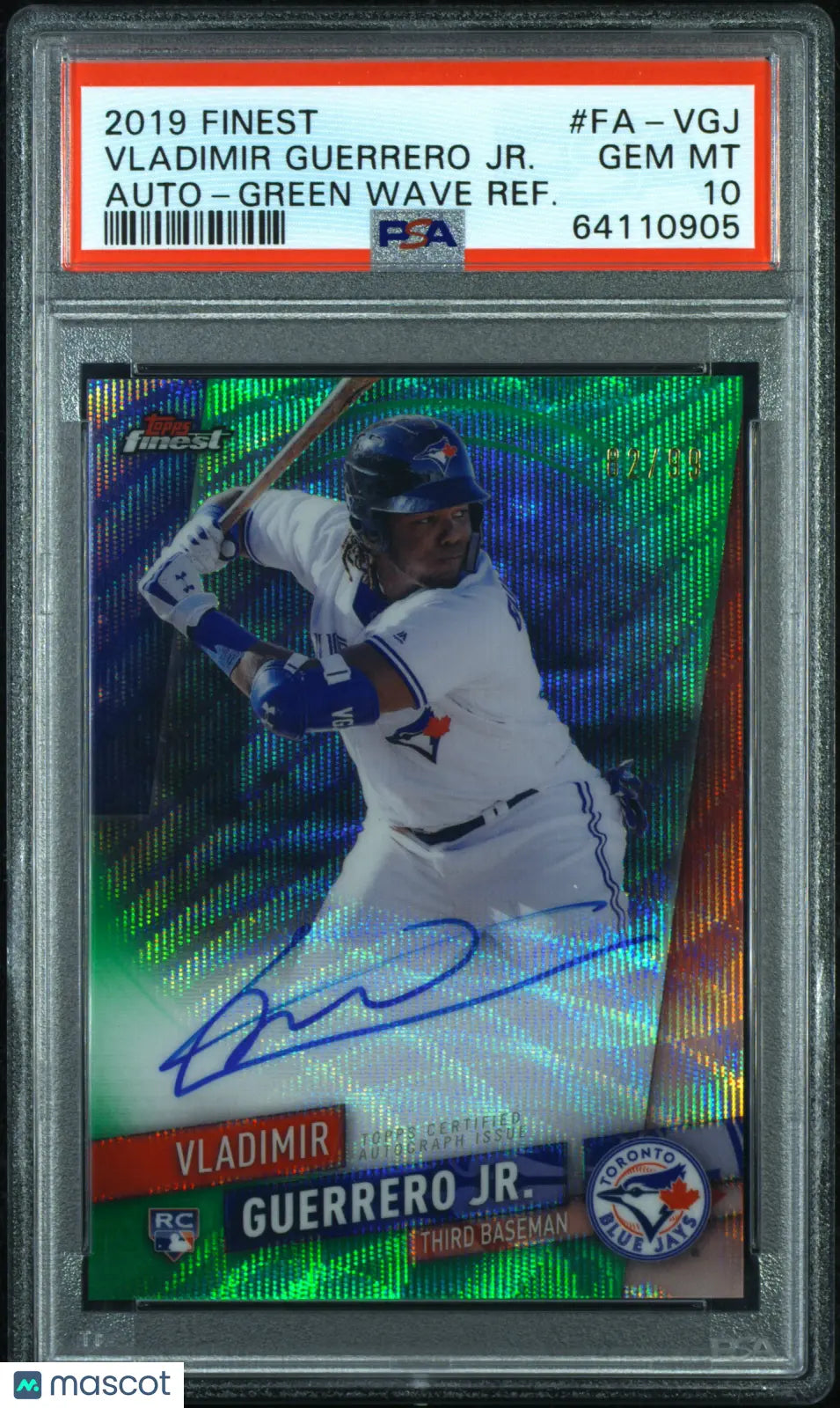 2019 Topps Finest Vladimir Guerrero JR. RC Green Wave Refractor Auto PSA 10 /99 