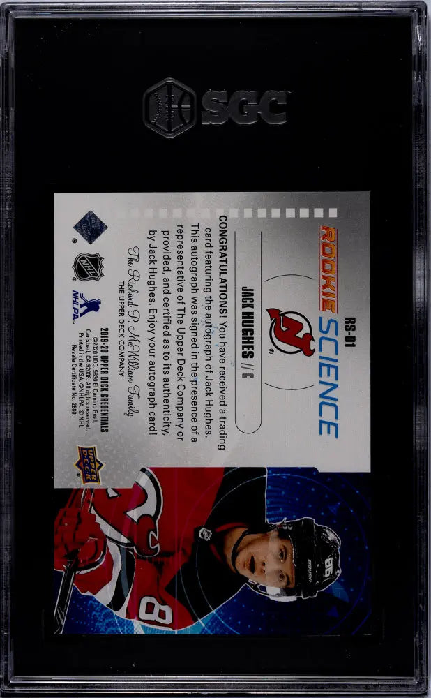 2019 Upper Deck Credentials Jack Hughes Rookie Science Autograph SGC 9 