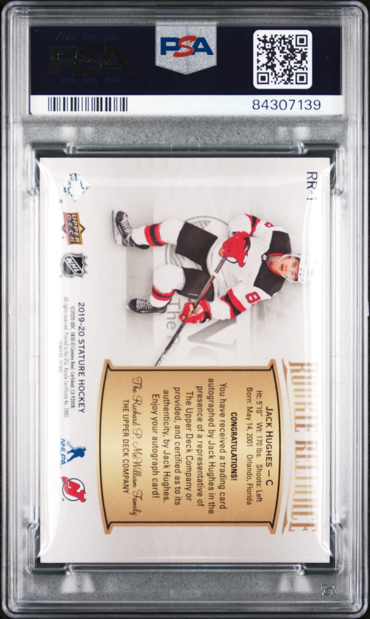 2019 Upper Deck Stature Rookie Reliance Jack Hughes Red Auto PSA 9 /15 