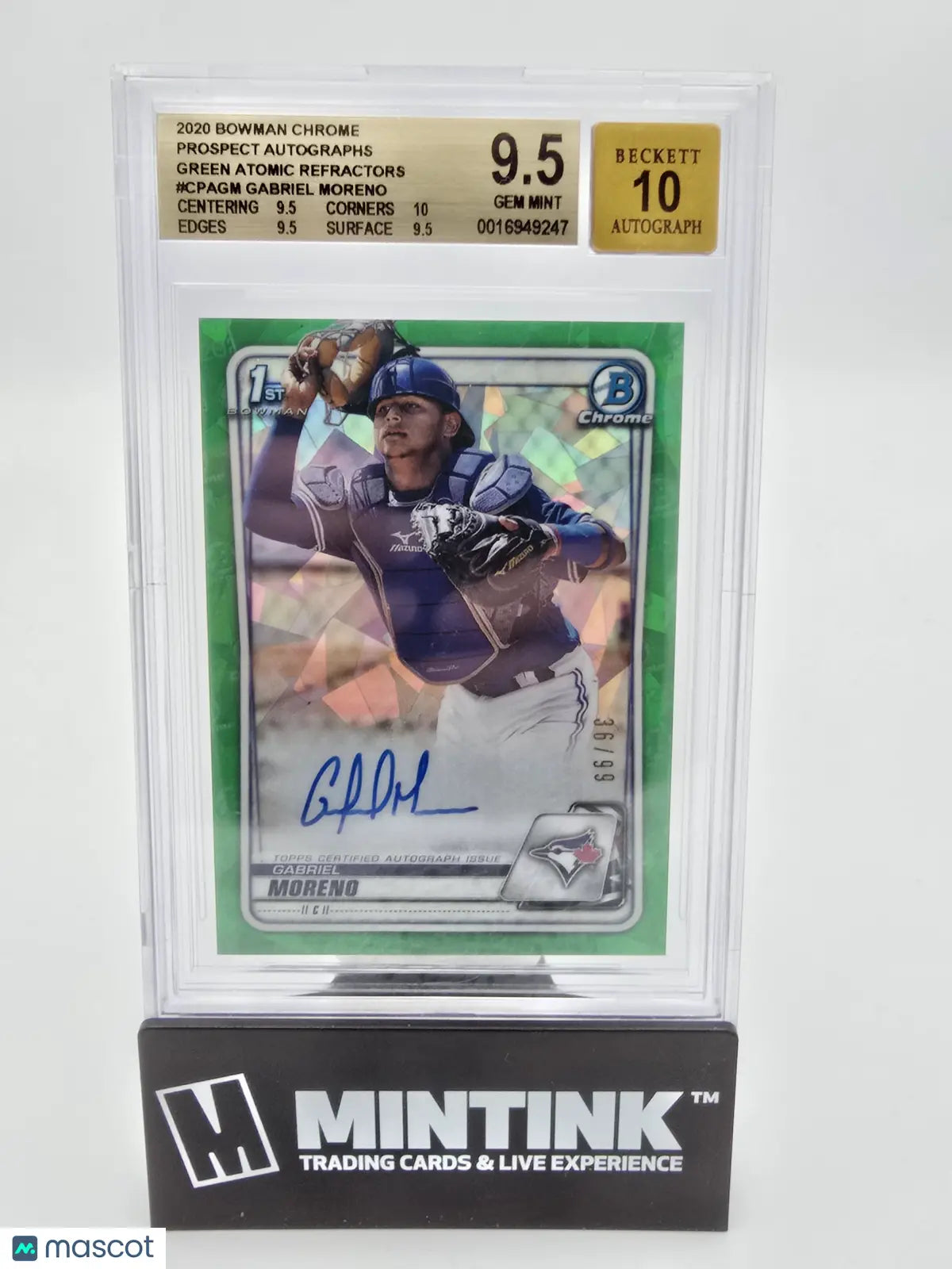 2020 1st Bowman Chrome Auto Green Atomic Refractor Gabriel Moreno BGS 9.5 /99 